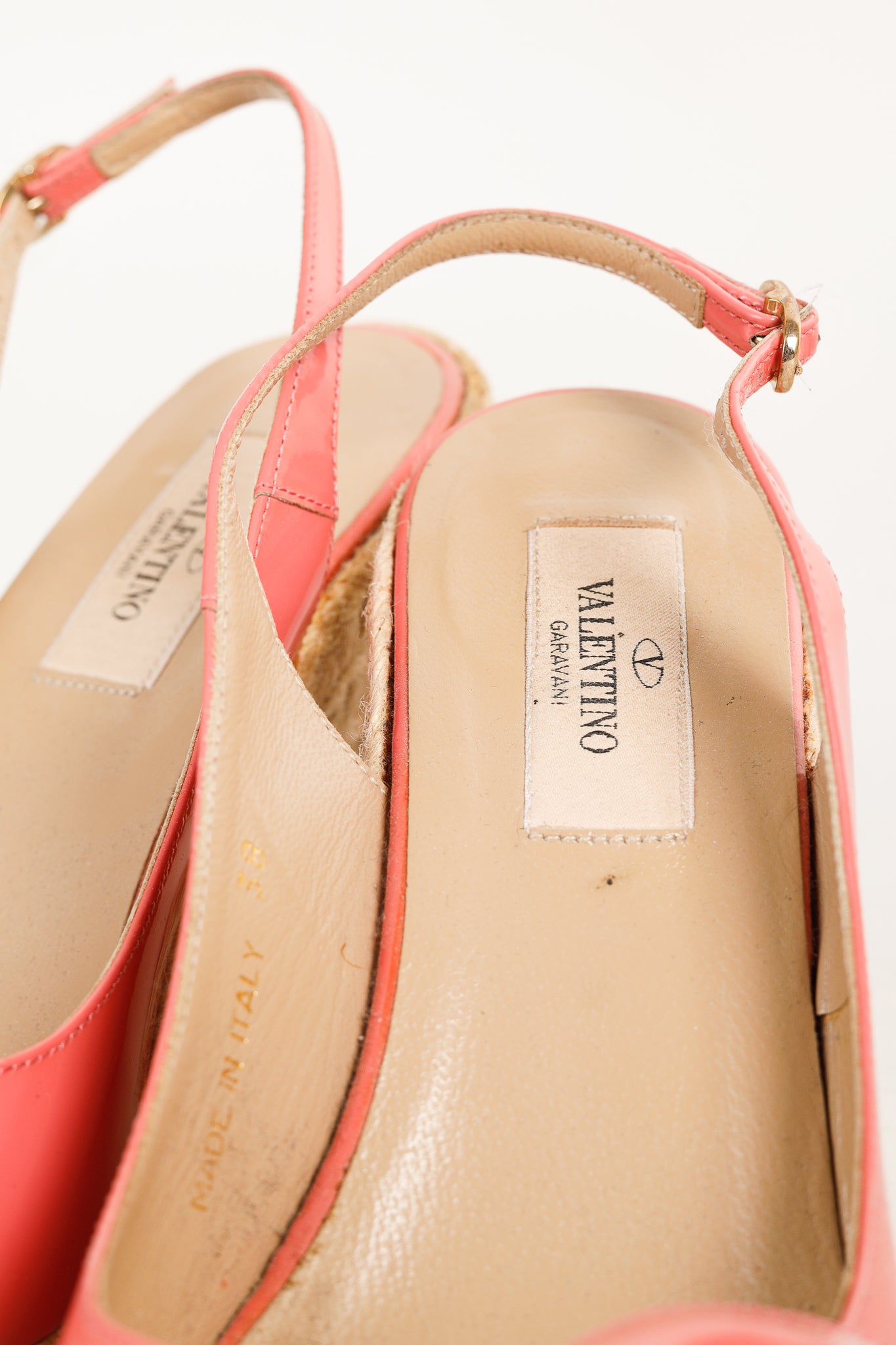 Valentino Garavani Pink Patent Leather Bow Slingback Espadrille Wedges