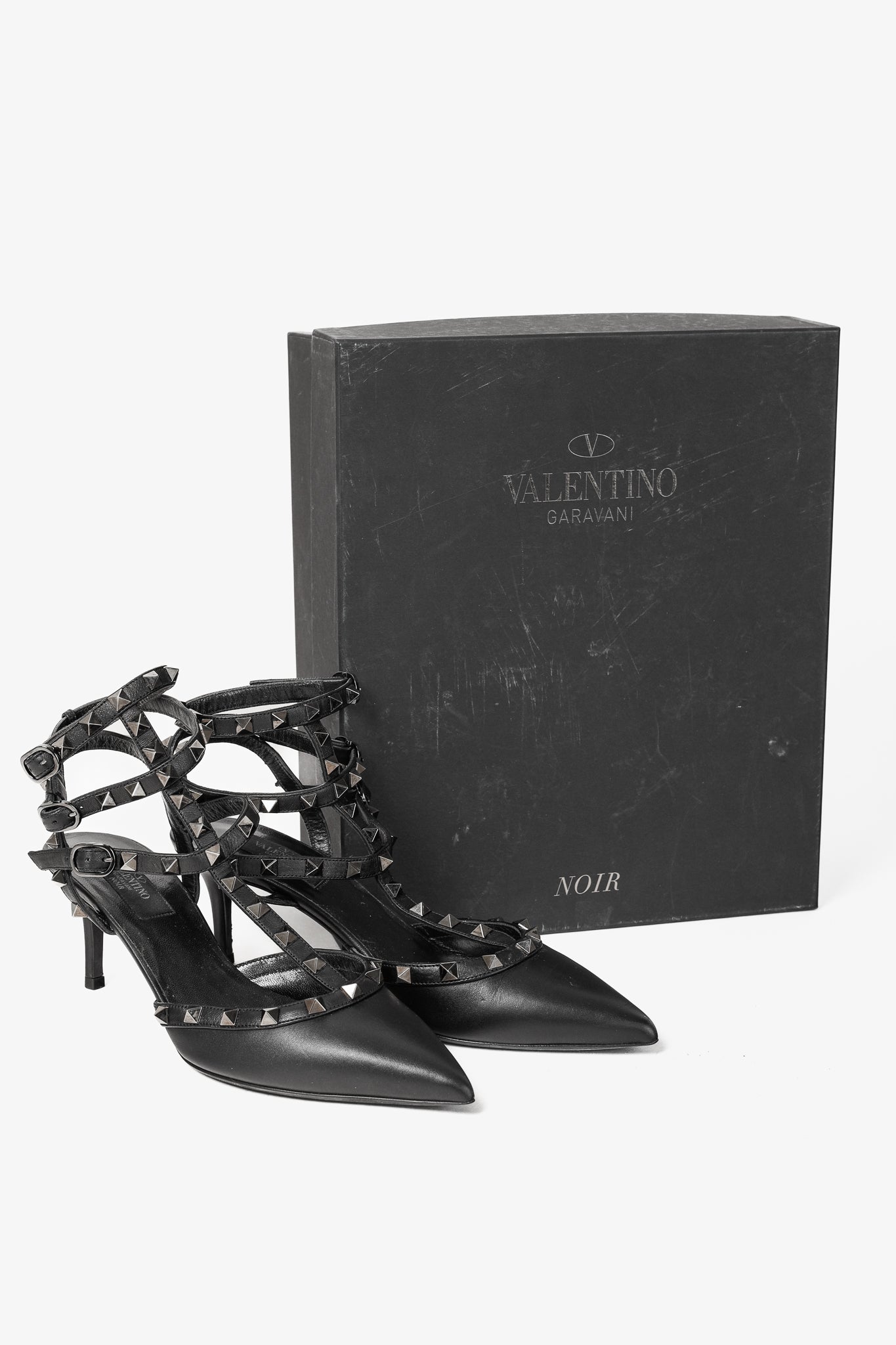 Valentino Garavani Rockstud Kitten Heel Black Leather Pumps