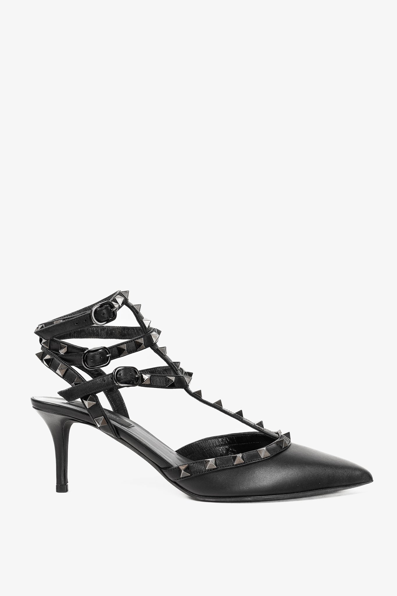 Valentino Garavani Rockstud Kitten Heel Black Leather Pumps