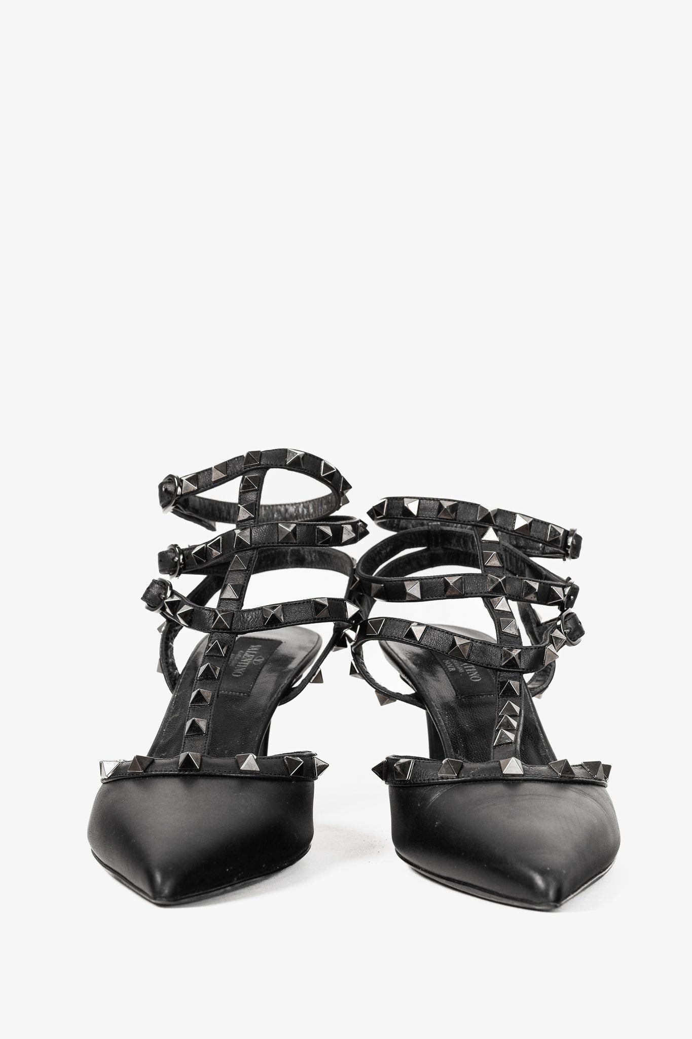 Valentino Garavani Rockstud Kitten Heel Black Leather Pumps