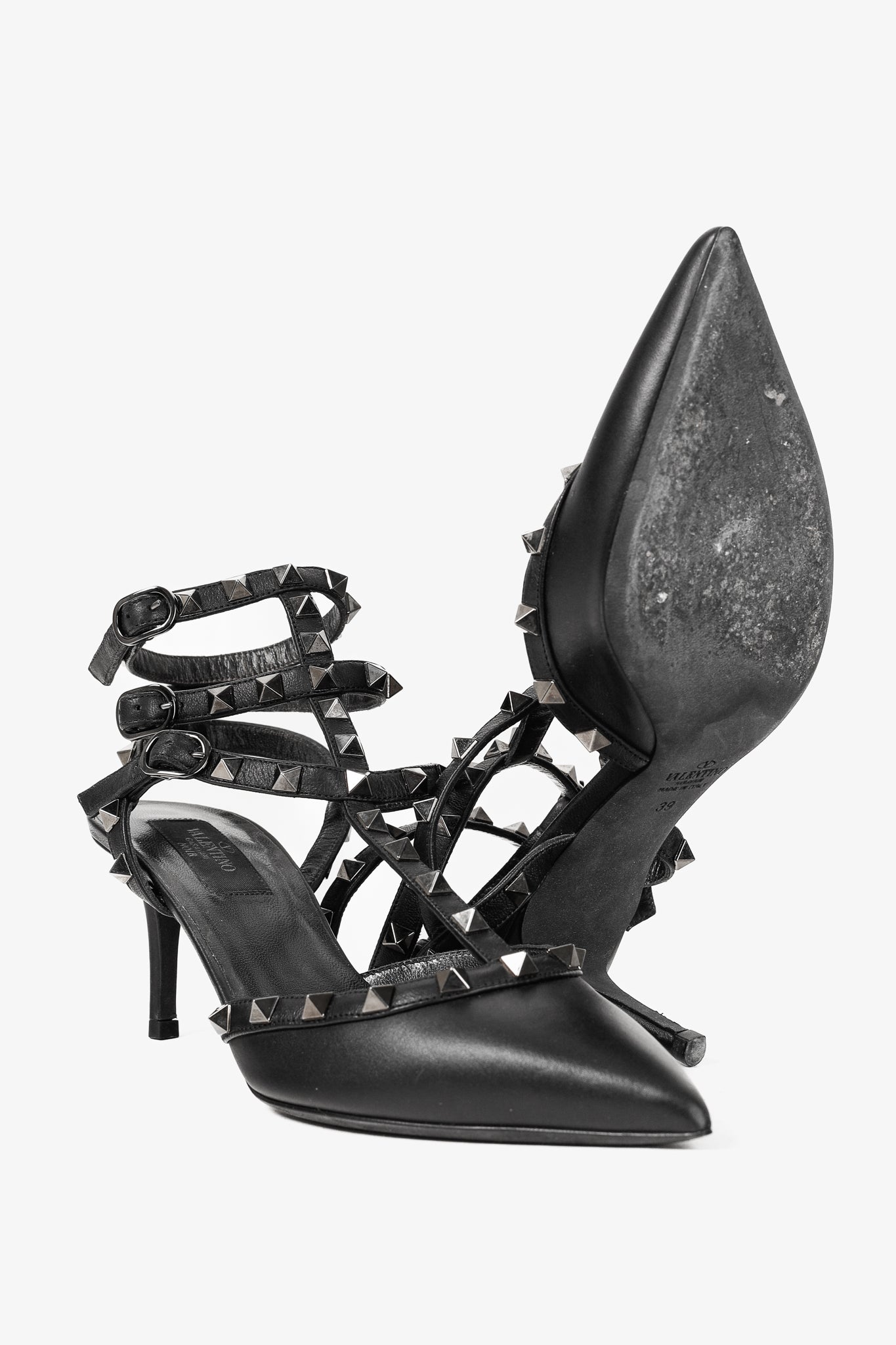 Valentino Garavani Rockstud Kitten Heel Black Leather Pumps