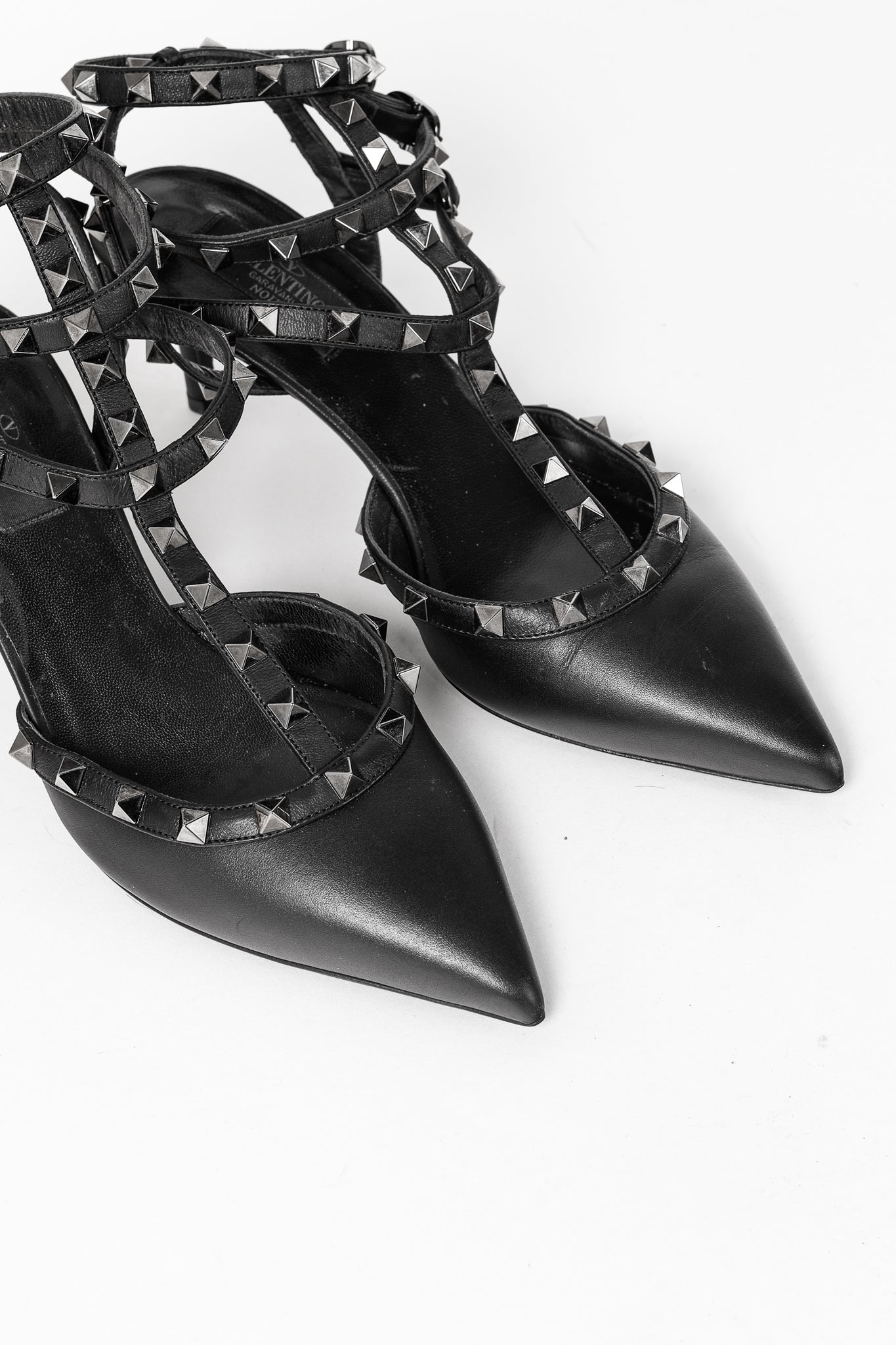 Valentino Garavani Rockstud Kitten Heel Black Leather Pumps