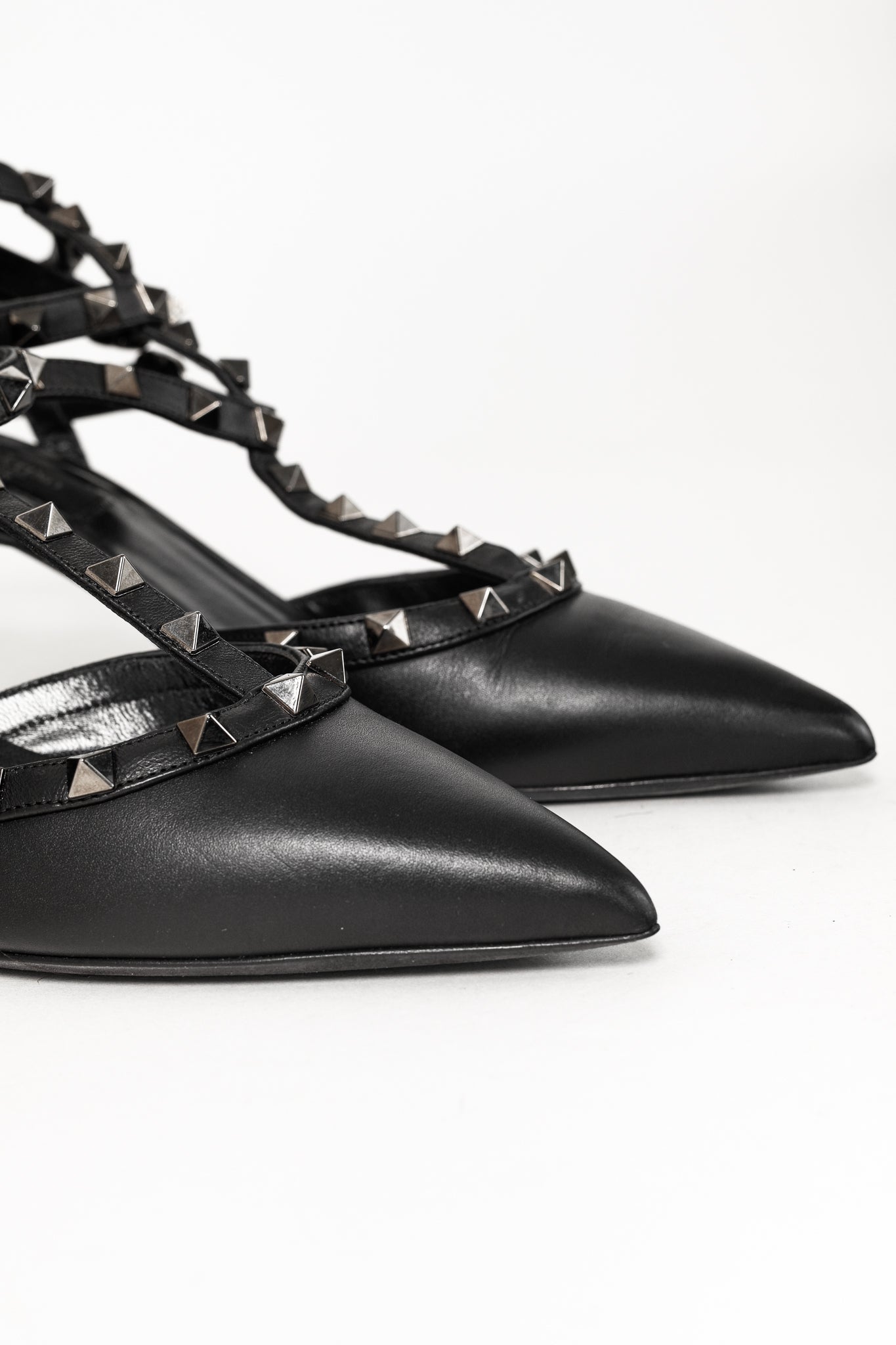 Valentino Garavani Rockstud Kitten Heel Black Leather Pumps