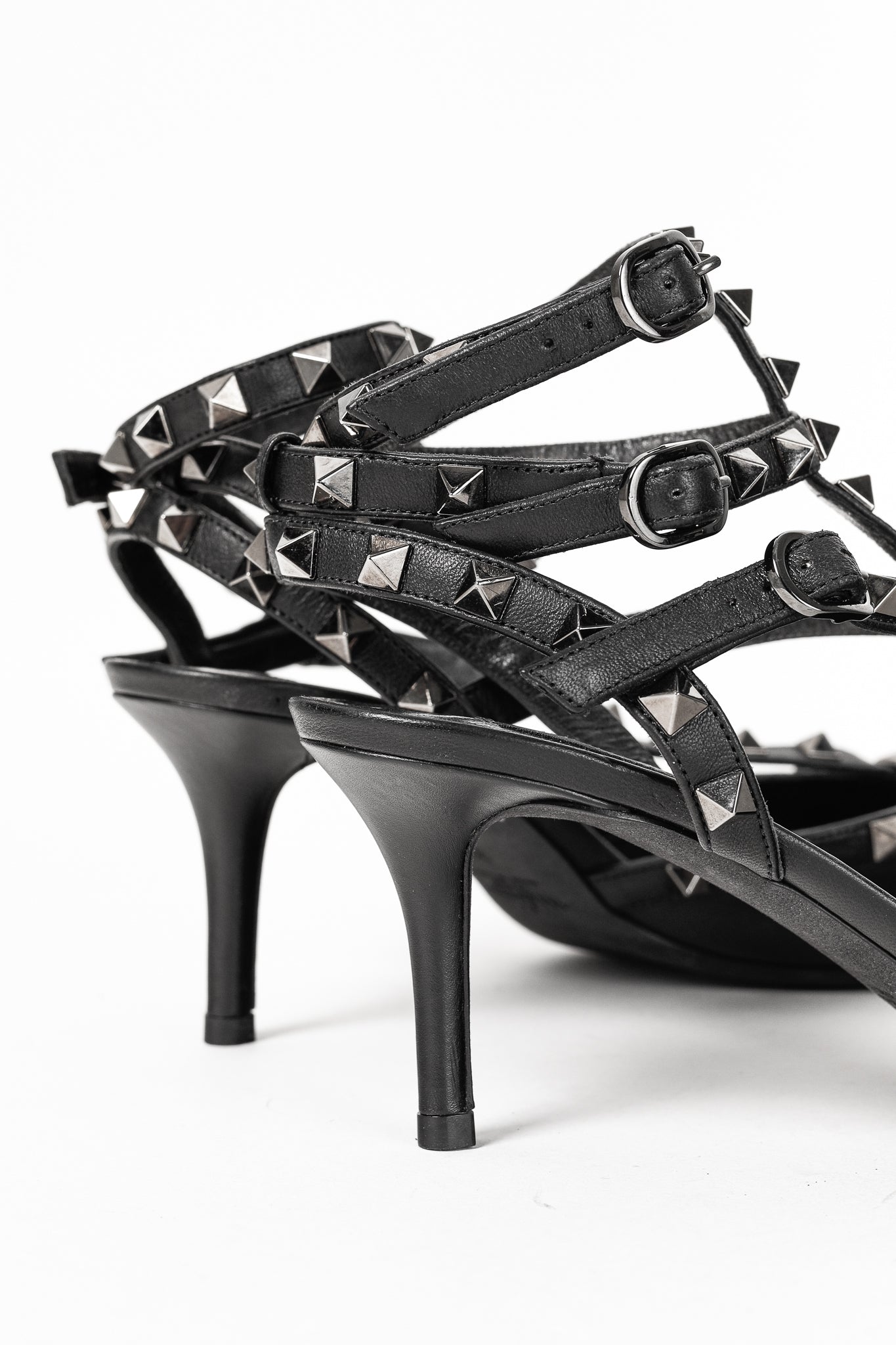Valentino Garavani Rockstud Kitten Heel Black Leather Pumps