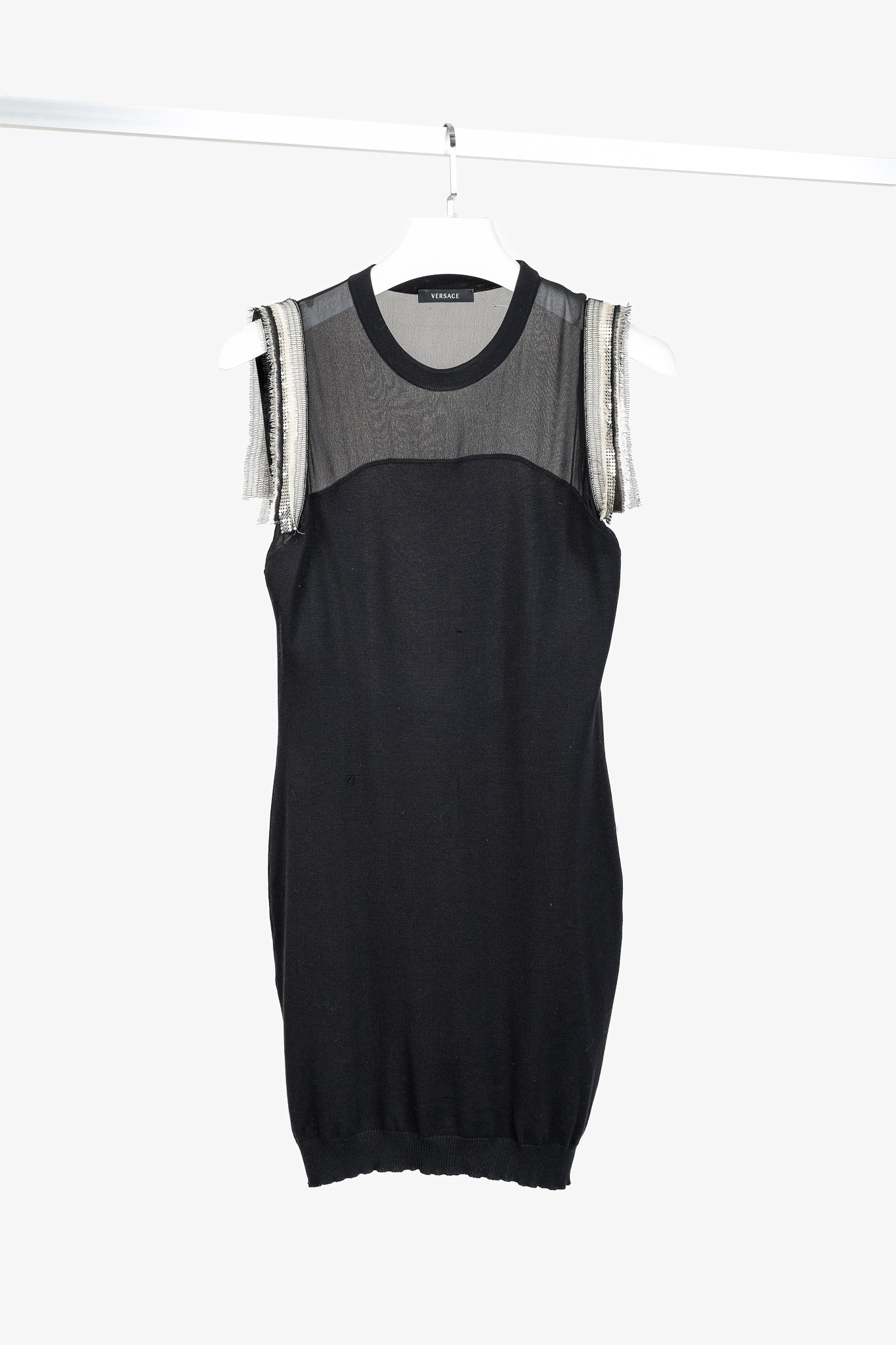 Versace 2009 Sheer-Back Ornate Trim Black Sleeveless Body-Con Tunic