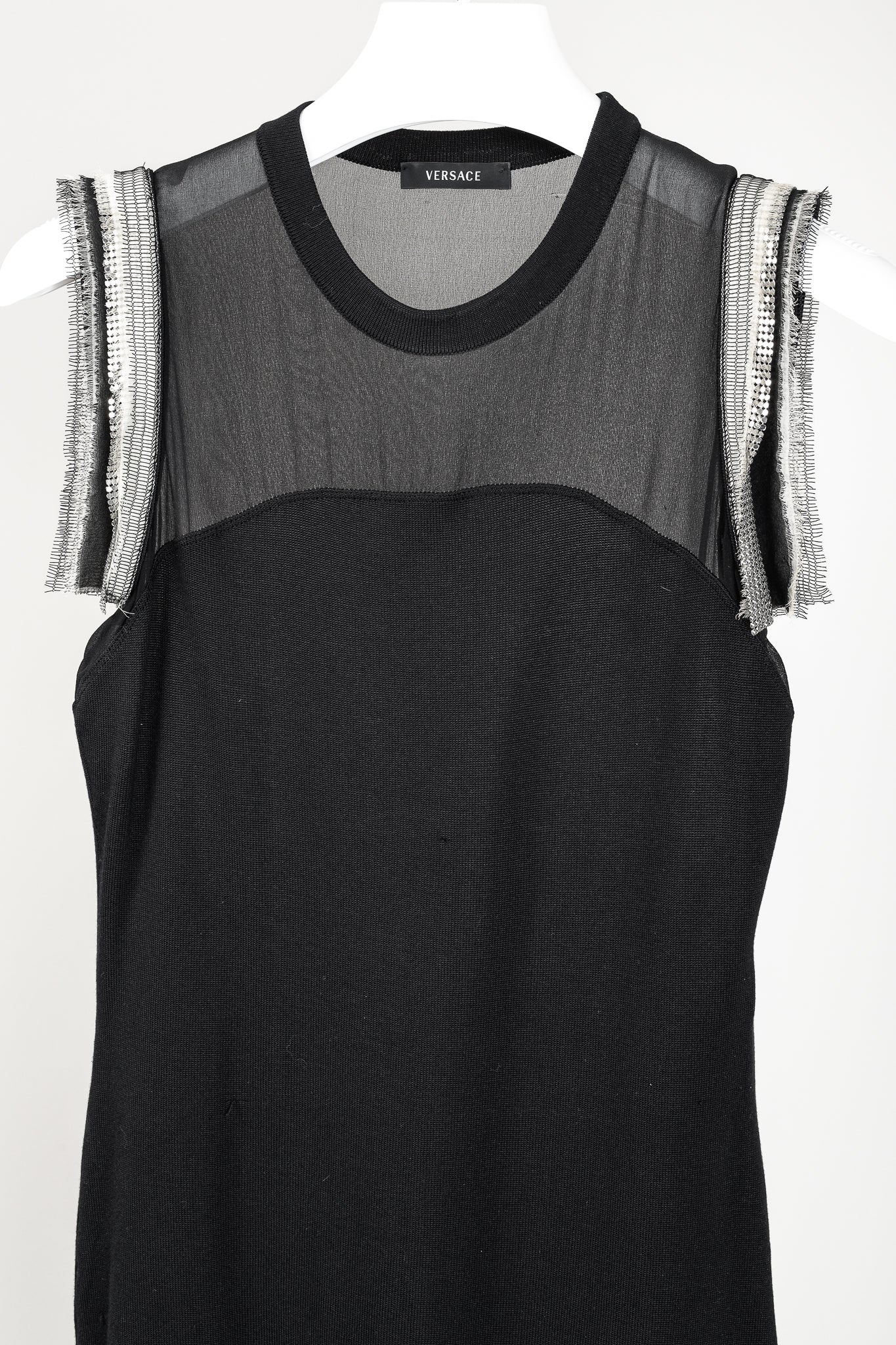 Versace 2009 Sheer-Back Ornate Trim Black Sleeveless Body-Con Tunic