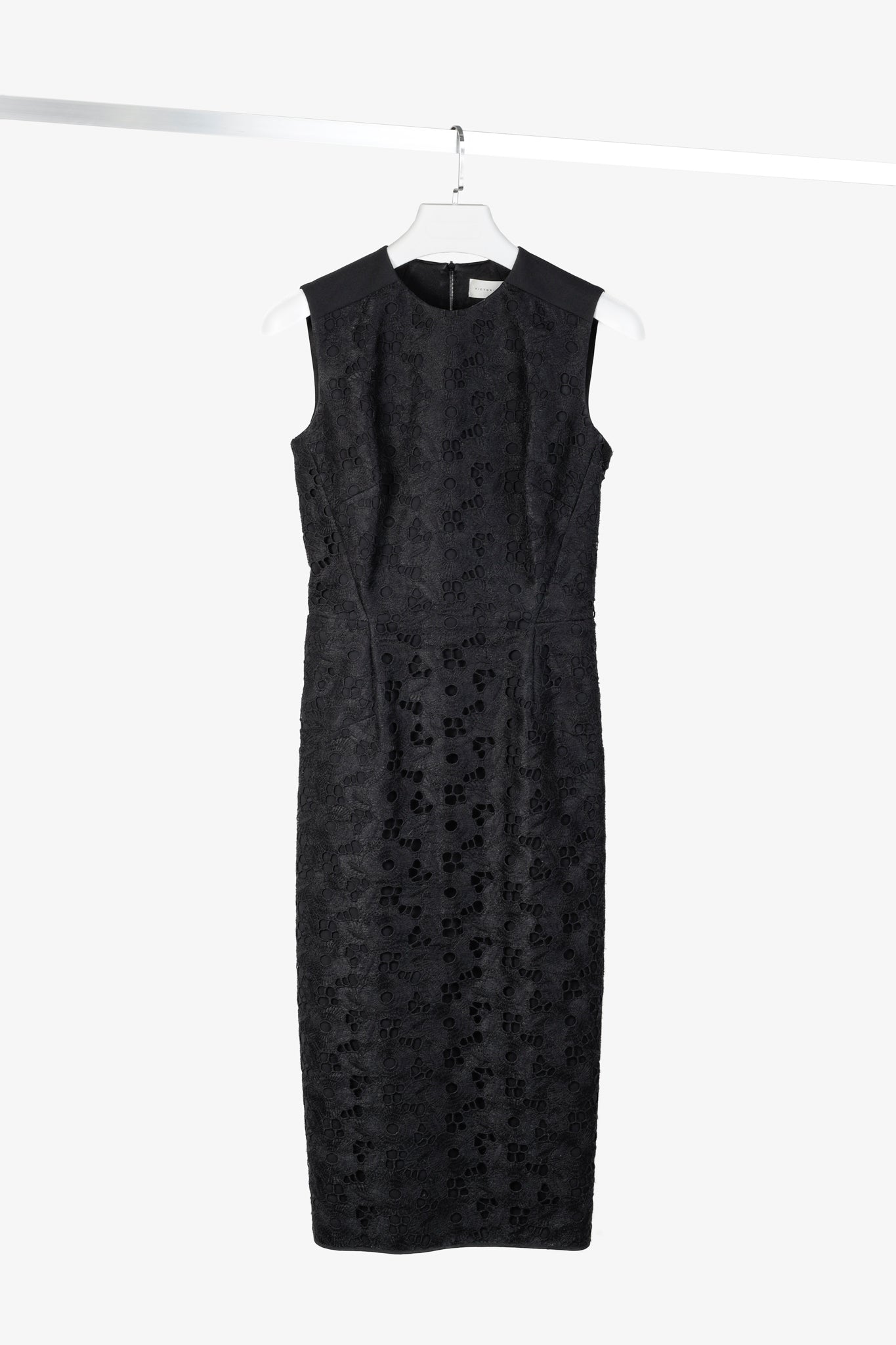 Victoria Beckham Resort 2016 Black Guipure-Lace Contrast Sleeveless Fitted Dress