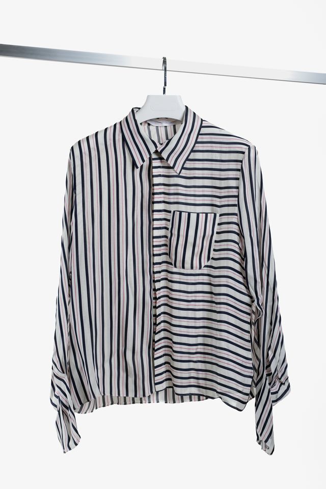 Roland Mouret Padley Blue Pink Striped Blouse