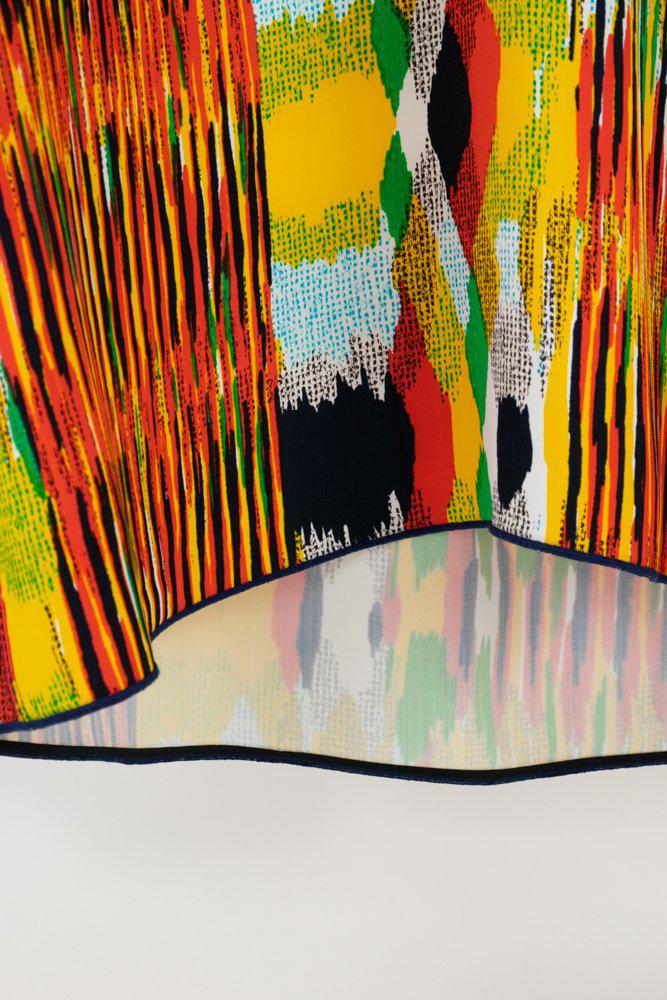 Celine Multi-Color Ikat Pattern Crepe Top