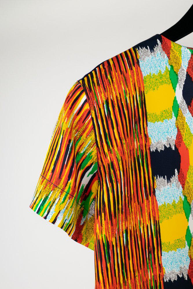 Celine Multi-Color Ikat Pattern Crepe Top