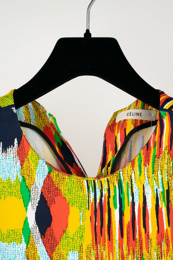 Celine Multi-Color Ikat Pattern Crepe Top