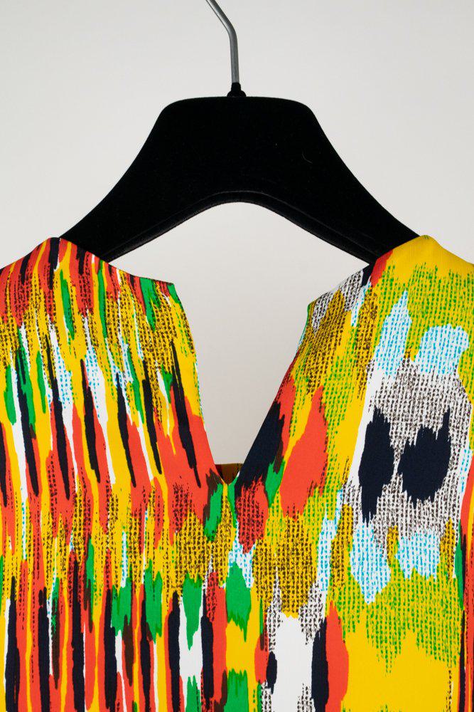Celine Multi-Color Ikat Pattern Crepe Top