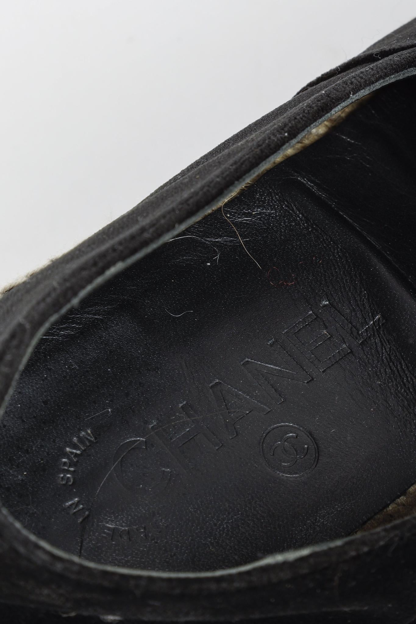 Chanel Black Velvet Logo Espadrilles