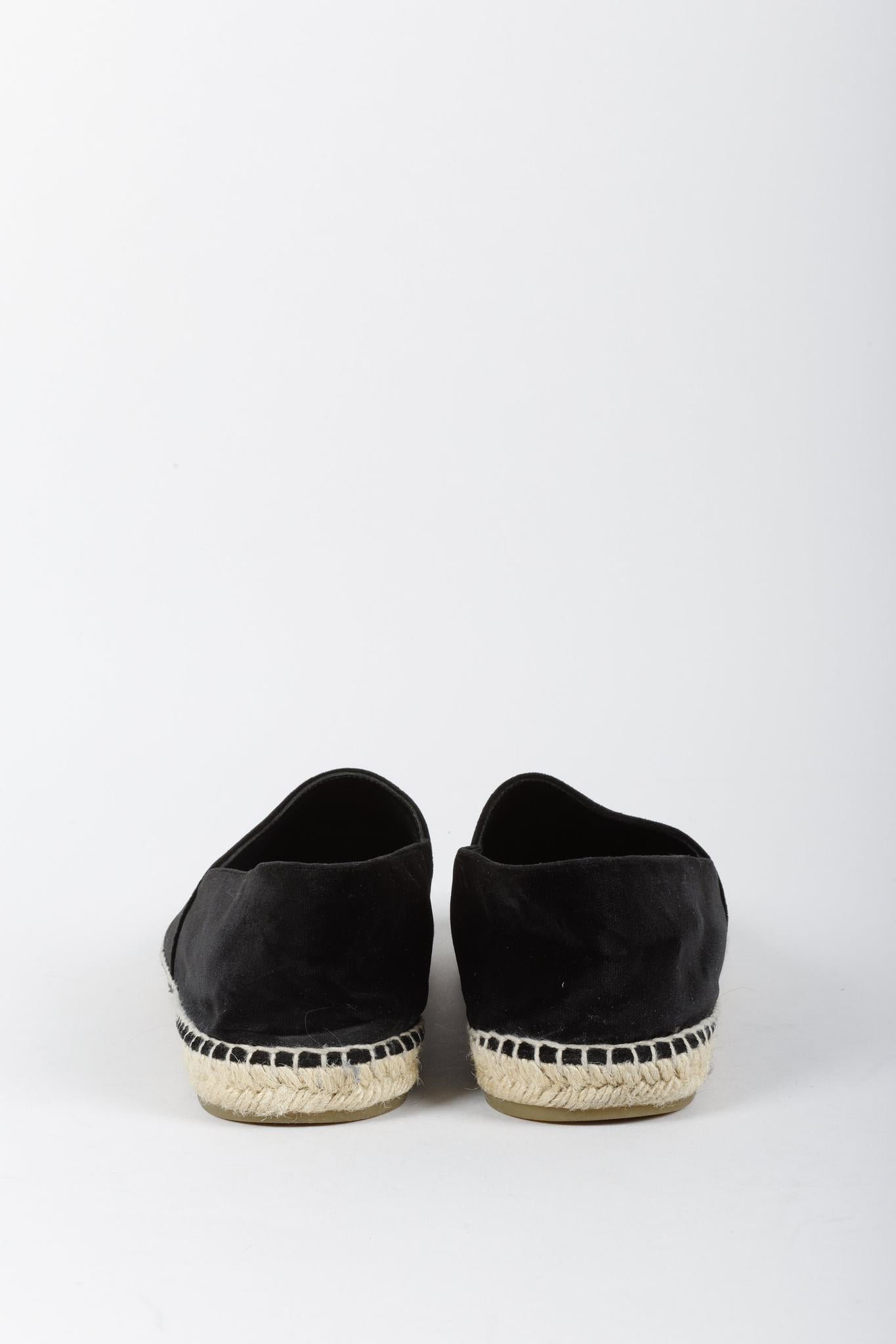 Chanel Black Velvet Logo Espadrilles