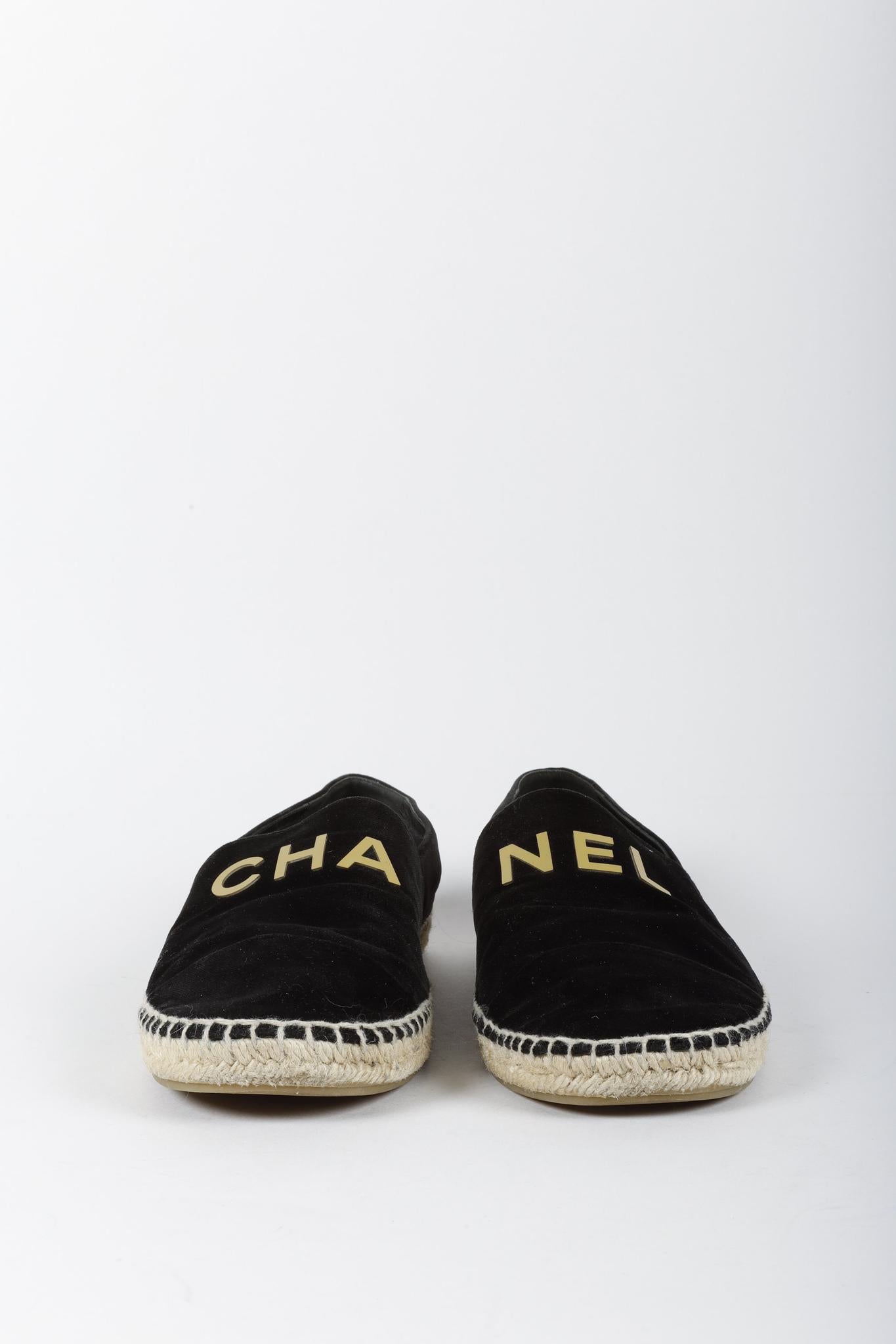 Chanel Black Velvet Logo Espadrilles
