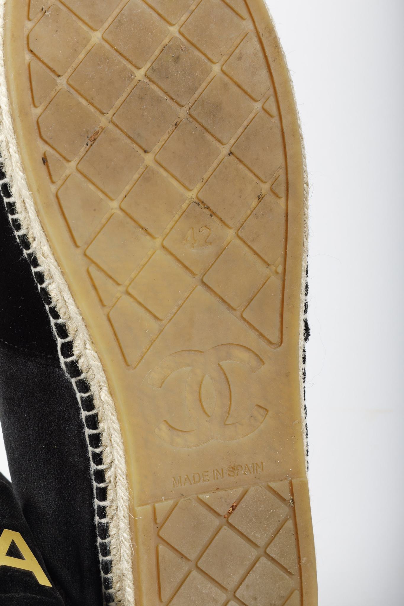Chanel Black Velvet Logo Espadrilles