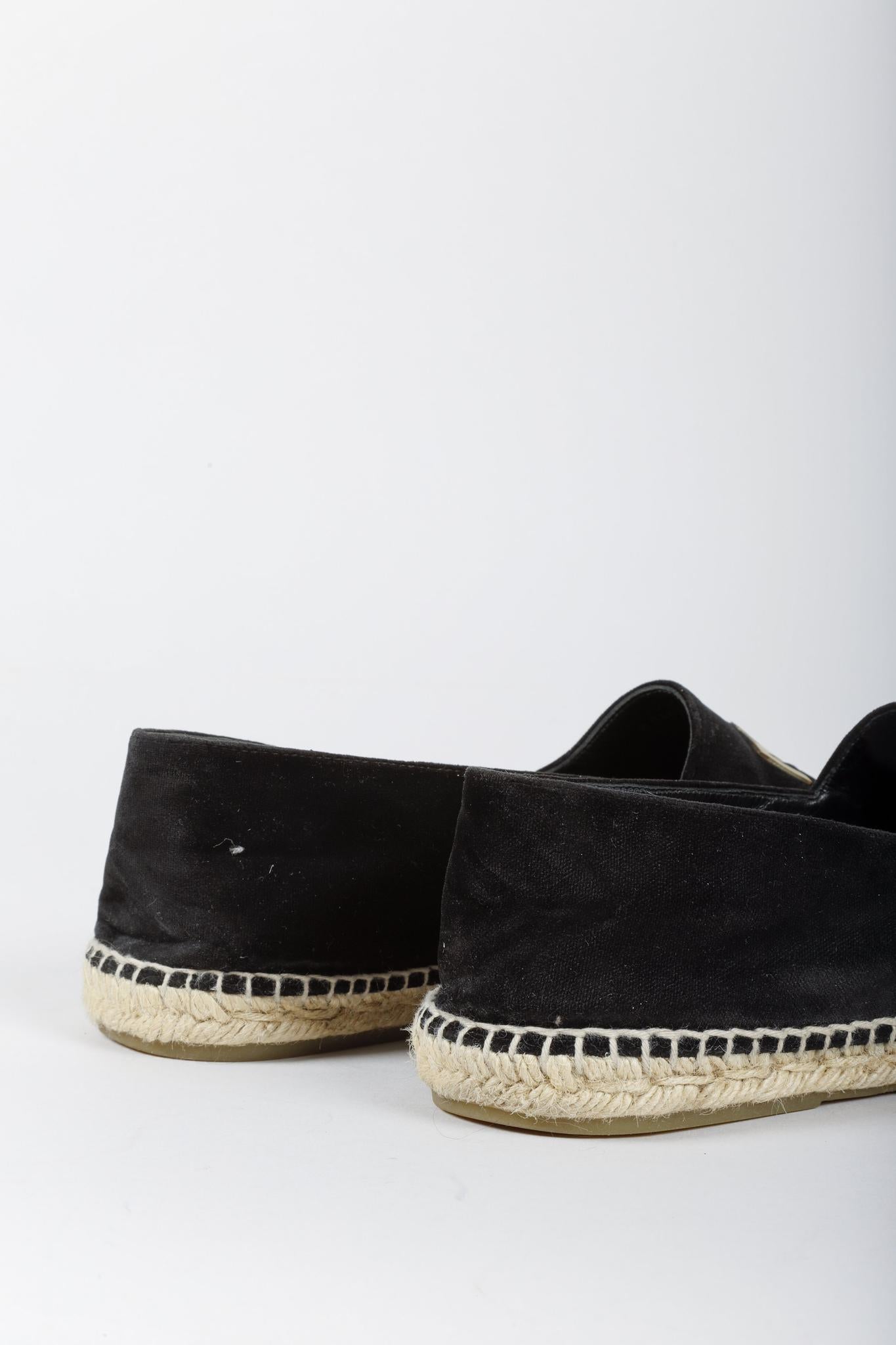 Chanel Black Velvet Logo Espadrilles