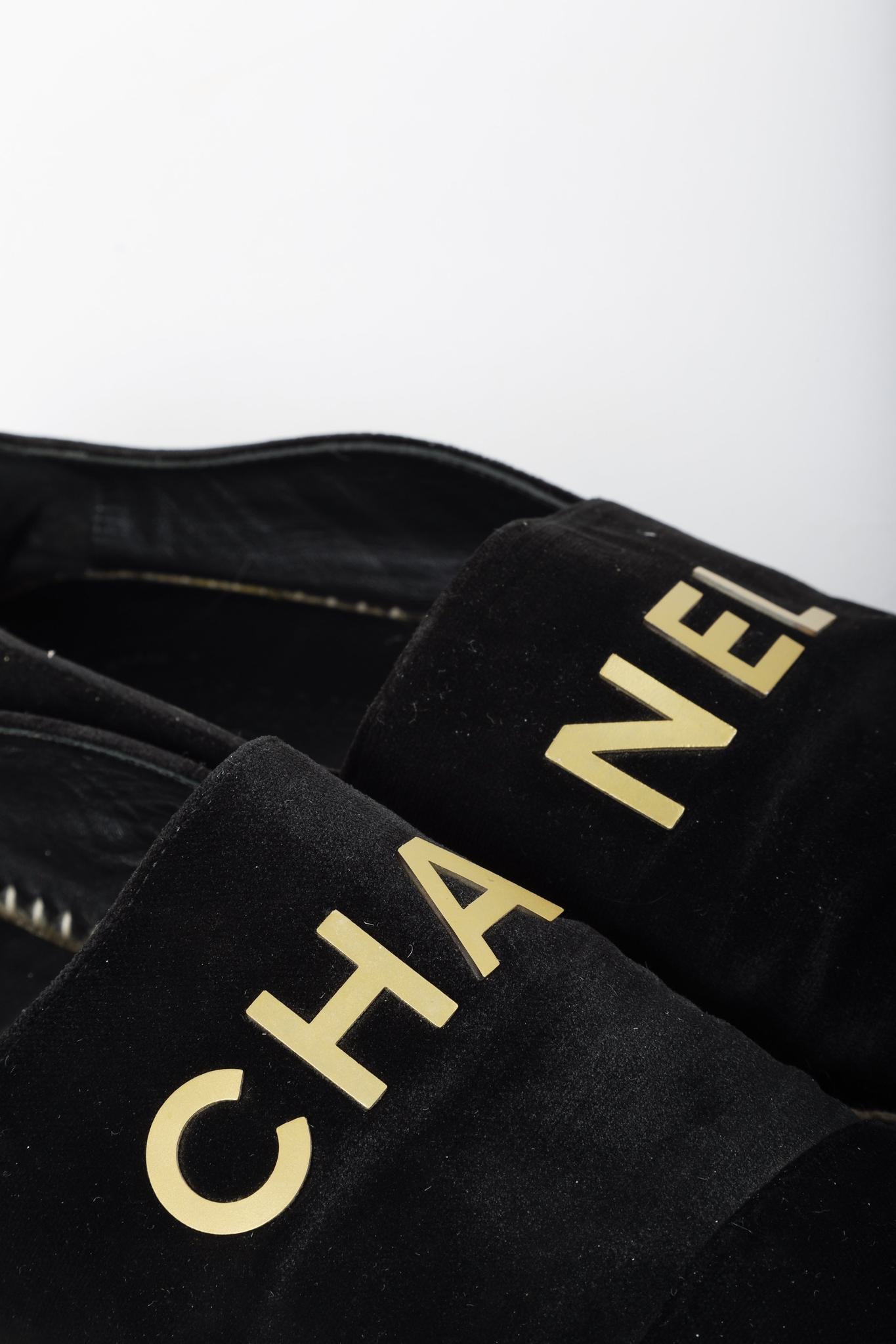 Chanel Black Velvet Logo Espadrilles