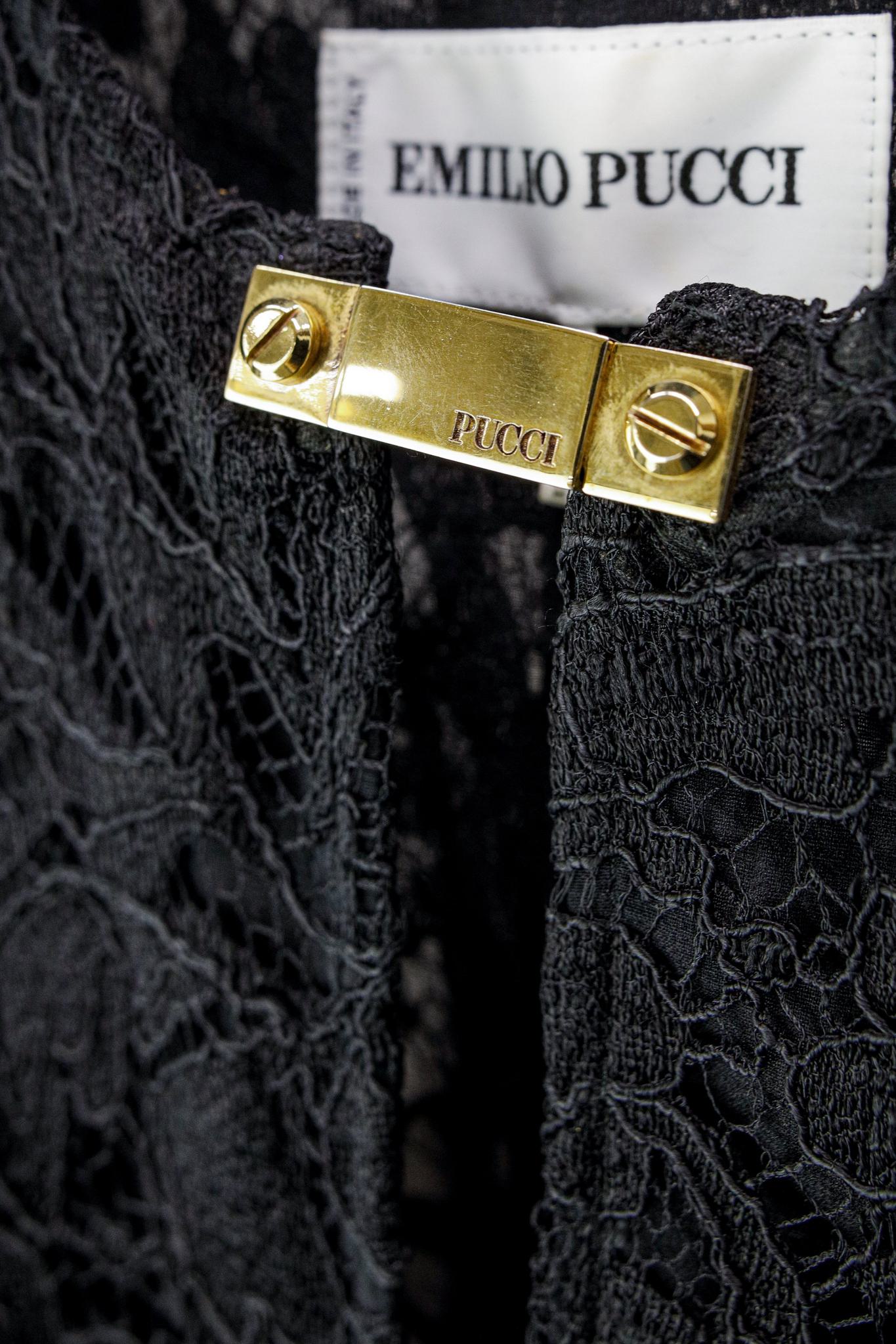Emilio Pucci AW/11 Black Lace and Leather Long-Sleeve Dress