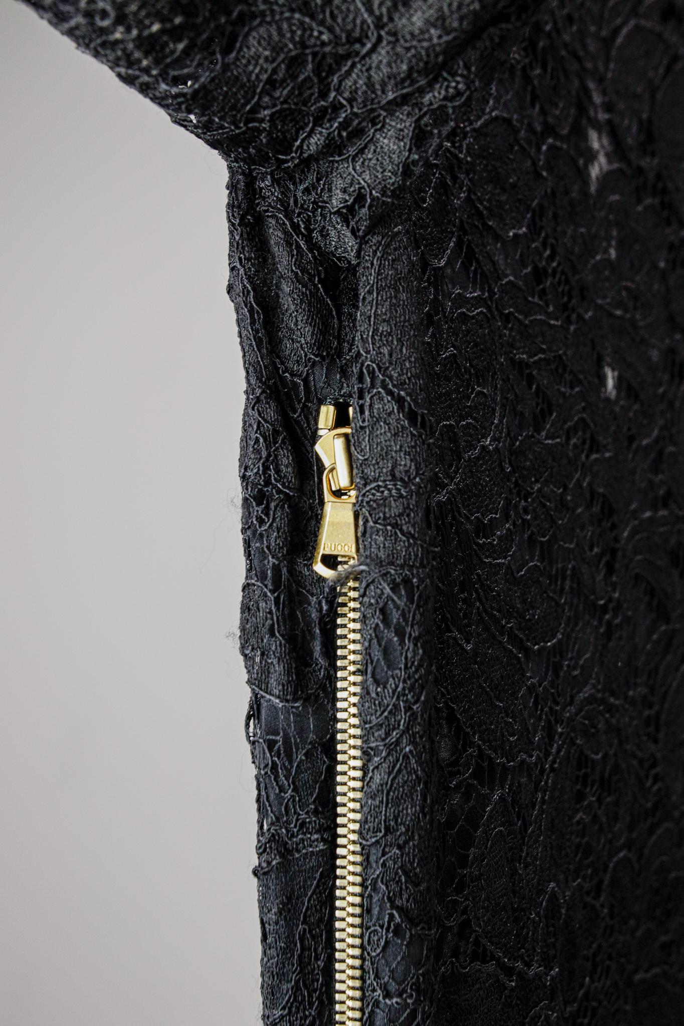 Emilio Pucci AW/11 Black Lace and Leather Long-Sleeve Dress