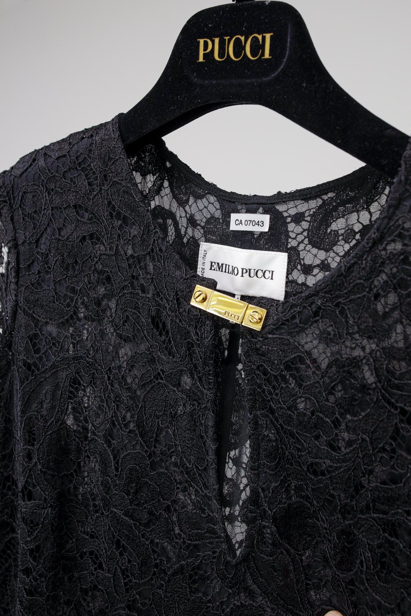 Emilio Pucci AW/11 Black Lace and Leather Long-Sleeve Dress