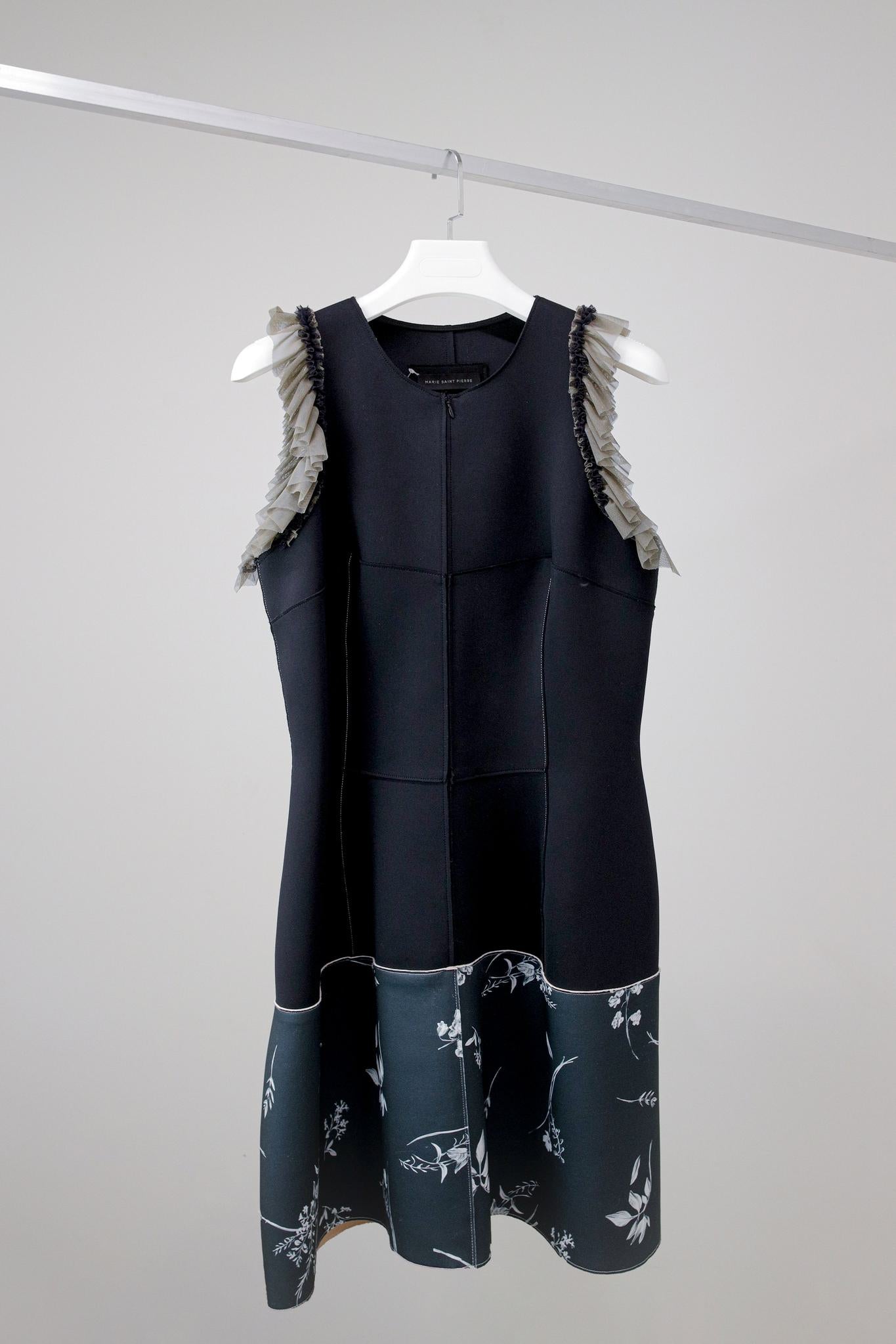Marie Saint Pierre Black Sleeveless Ruffle Dress