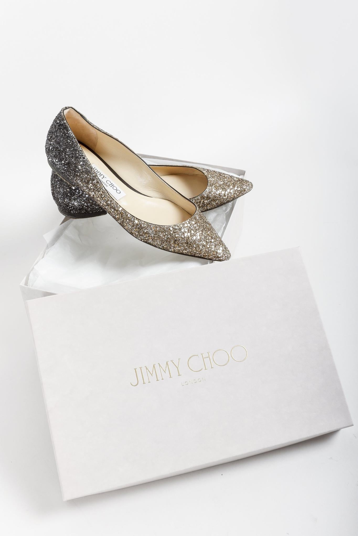 Jimmy Choo Gradient Black and Gold Romy Flats