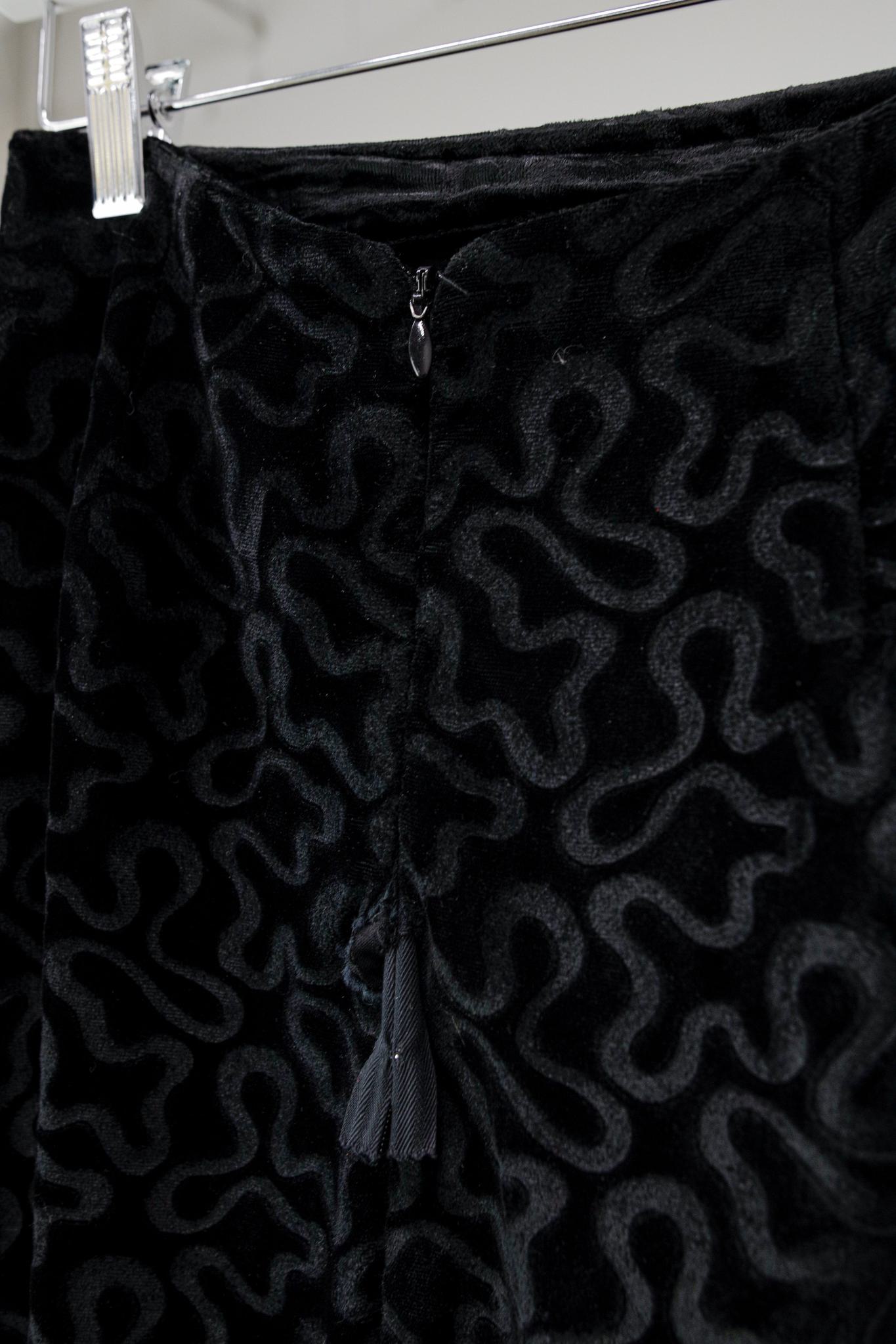 Vintage Norma Kamali Black Velvet Squiggle Skirt