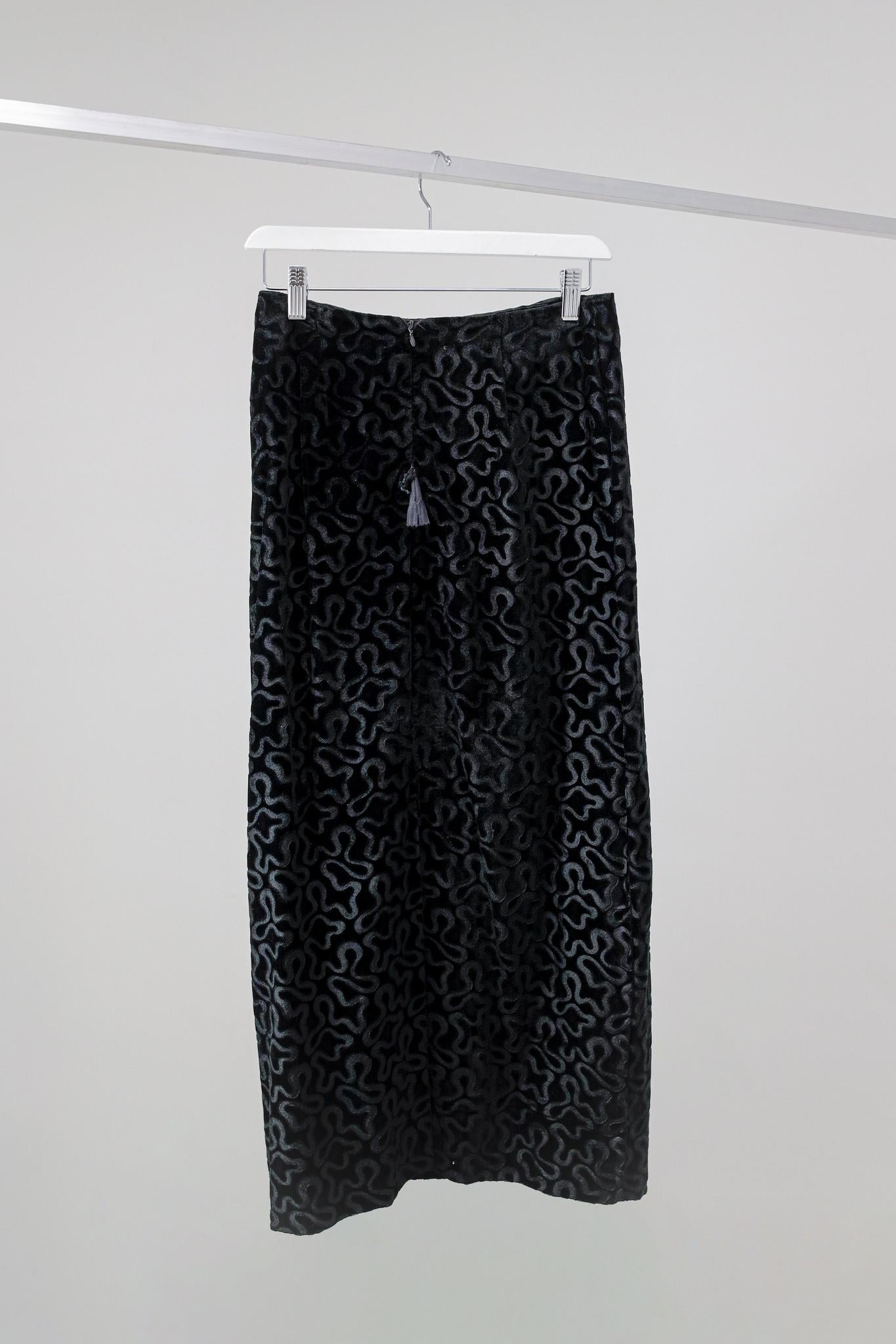Vintage Norma Kamali Black Velvet Squiggle Skirt
