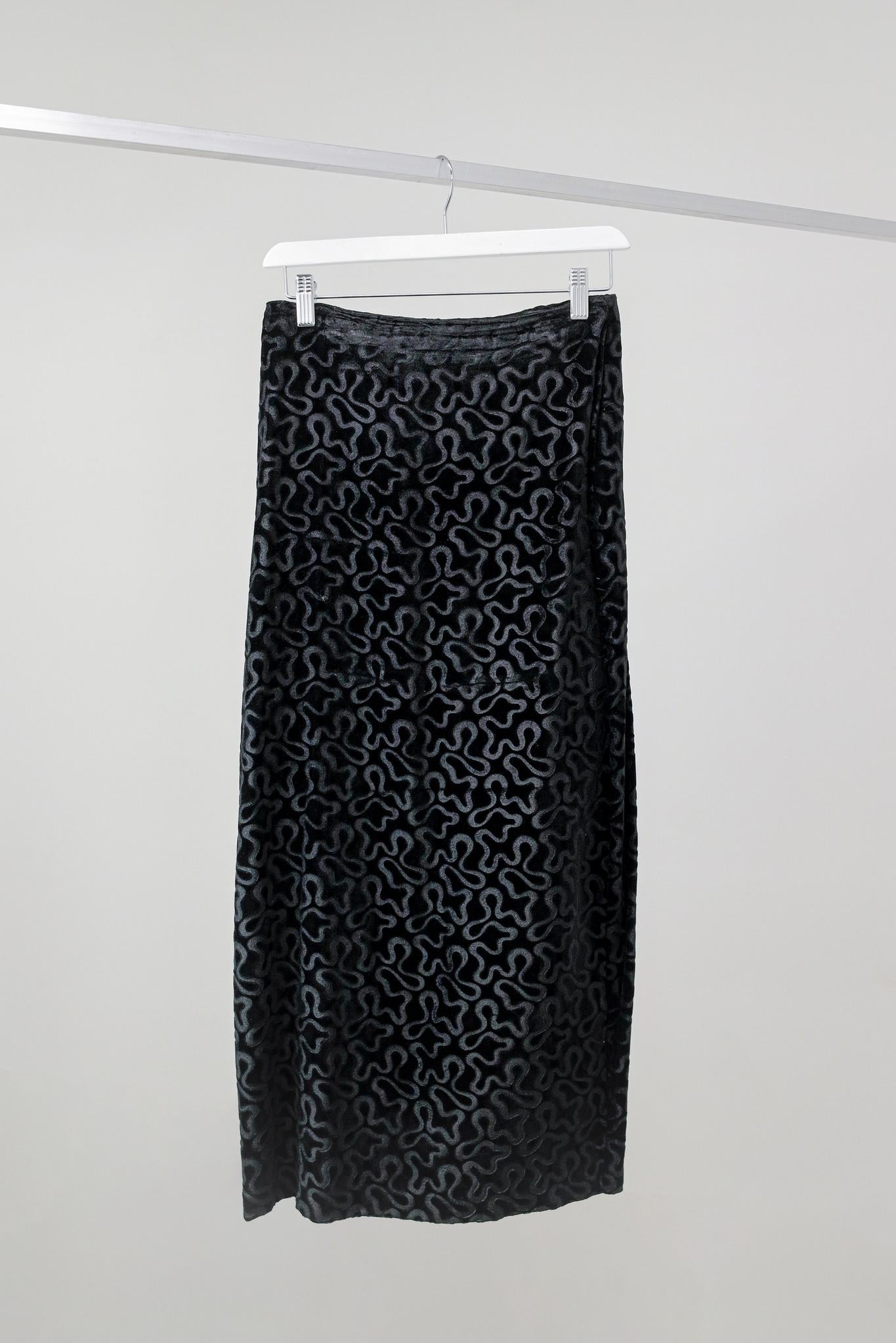 Vintage Norma Kamali Black Velvet Squiggle Skirt