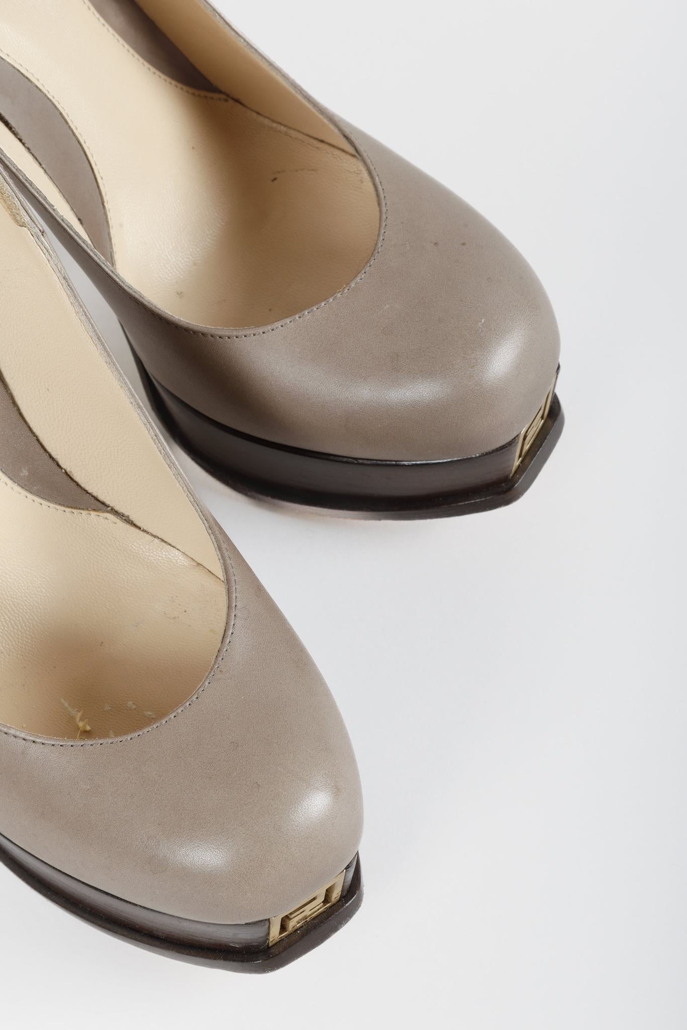 Fendi Fendista Taupe Leather Pumps