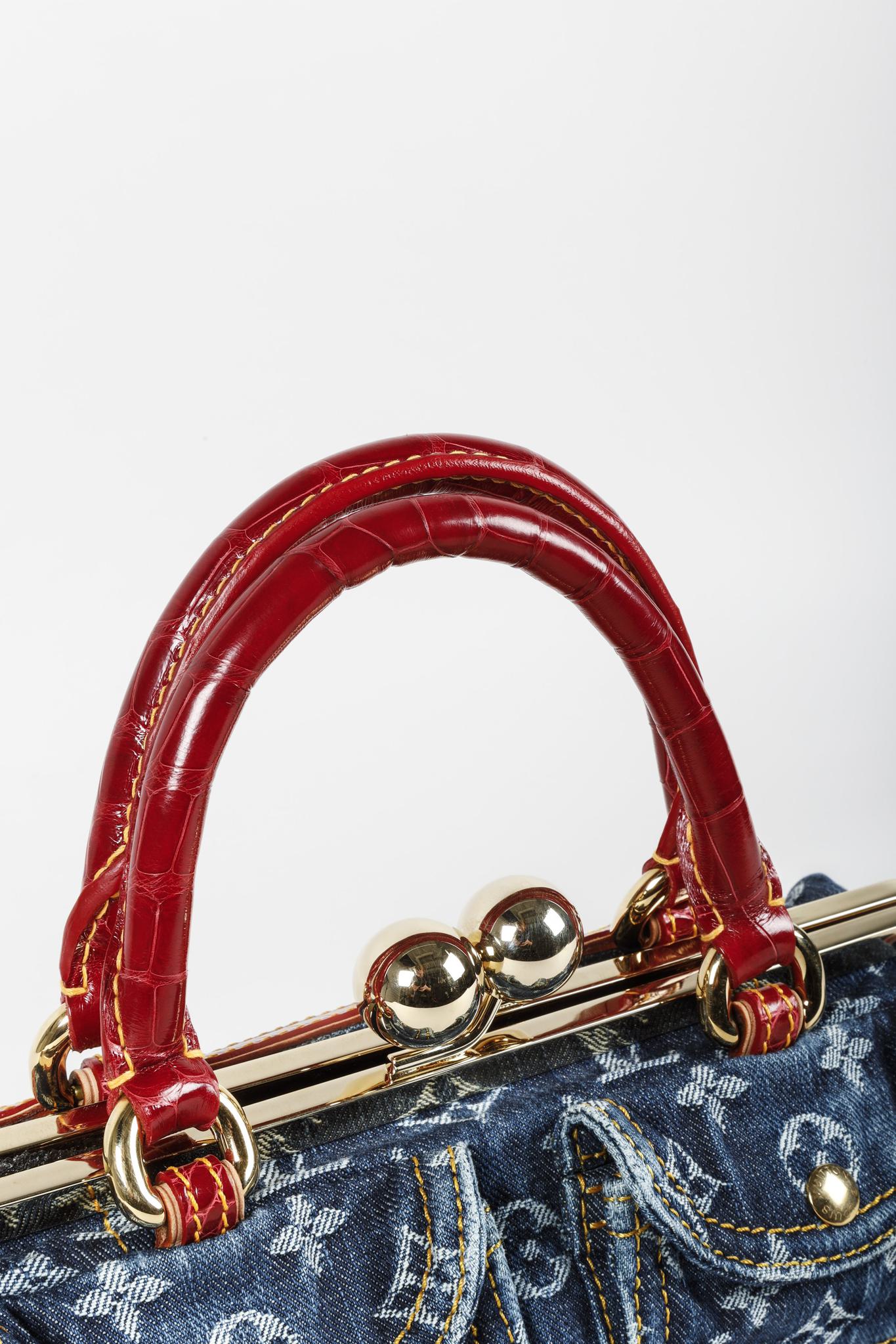 Louis Vuitton Monogram Denim Red Alligator Sac Fermoir GM