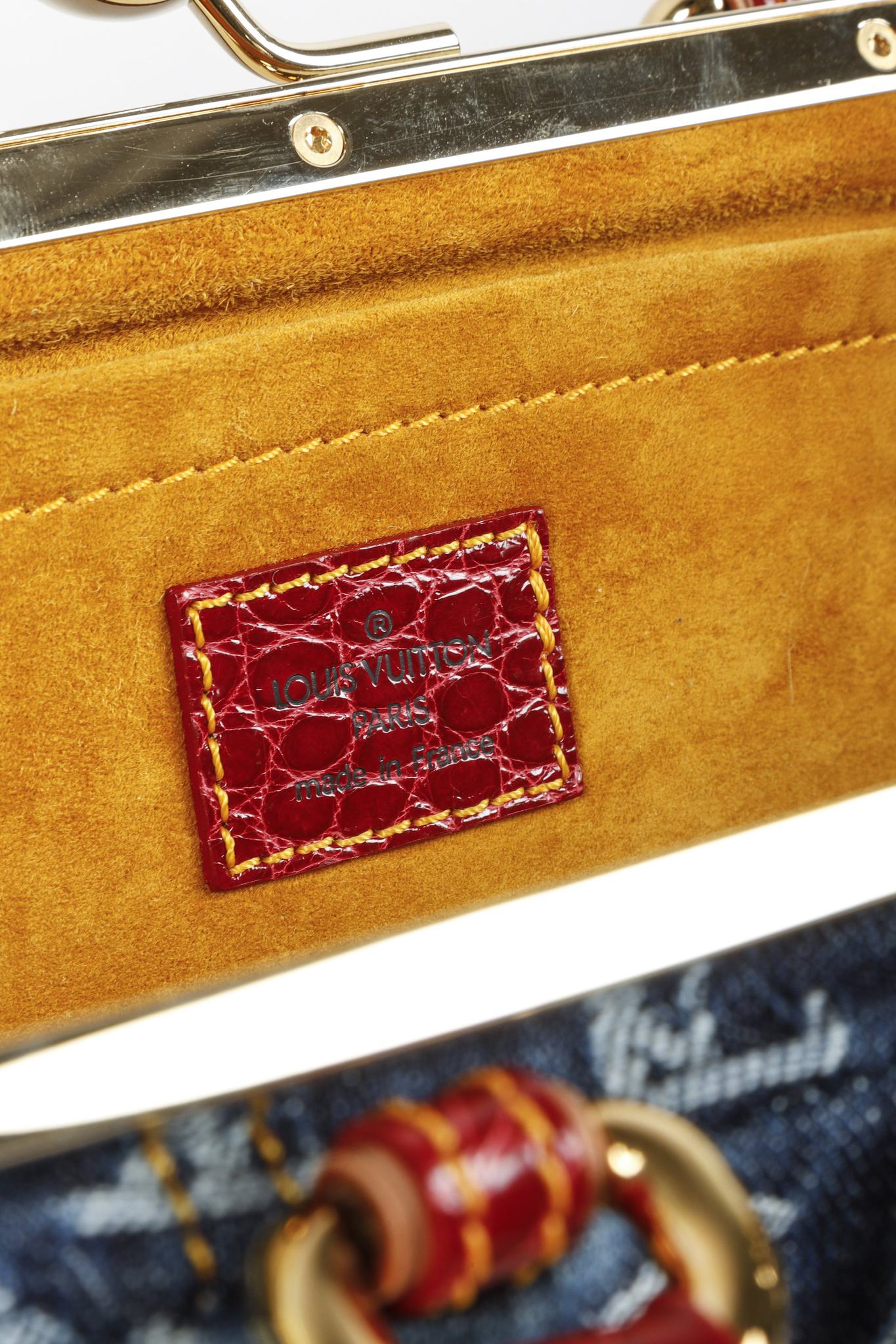 Louis Vuitton Monogram Denim Red Alligator Sac Fermoir GM