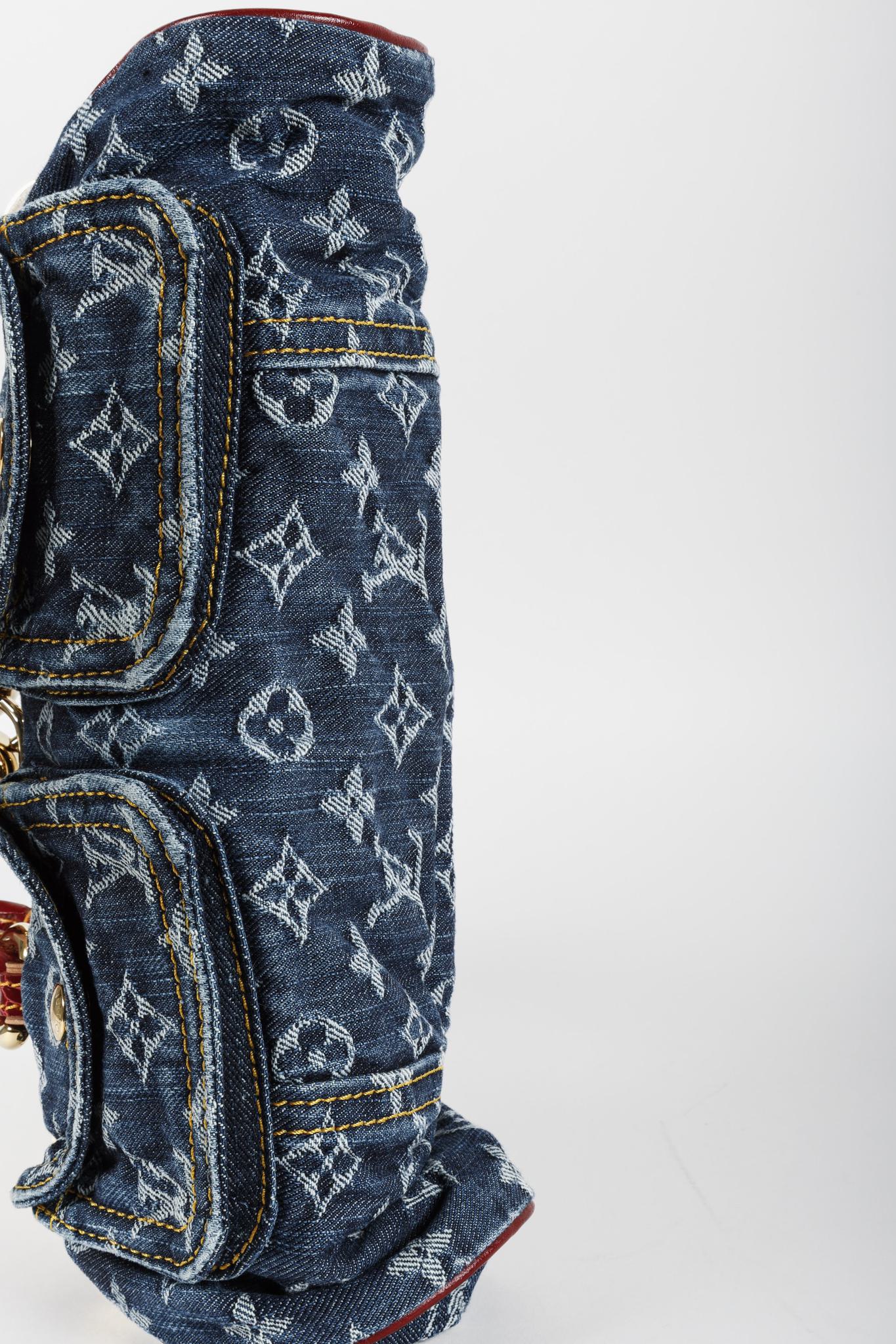 Louis Vuitton Monogram Denim Red Alligator Sac Fermoir GM