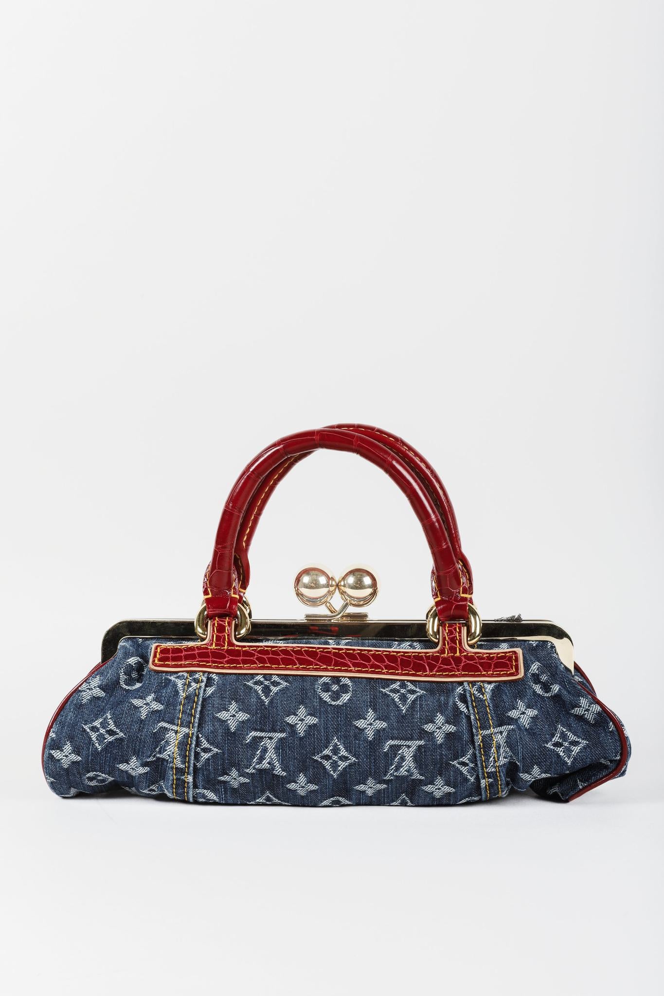 Louis Vuitton Monogram Denim Red Alligator Sac Fermoir GM