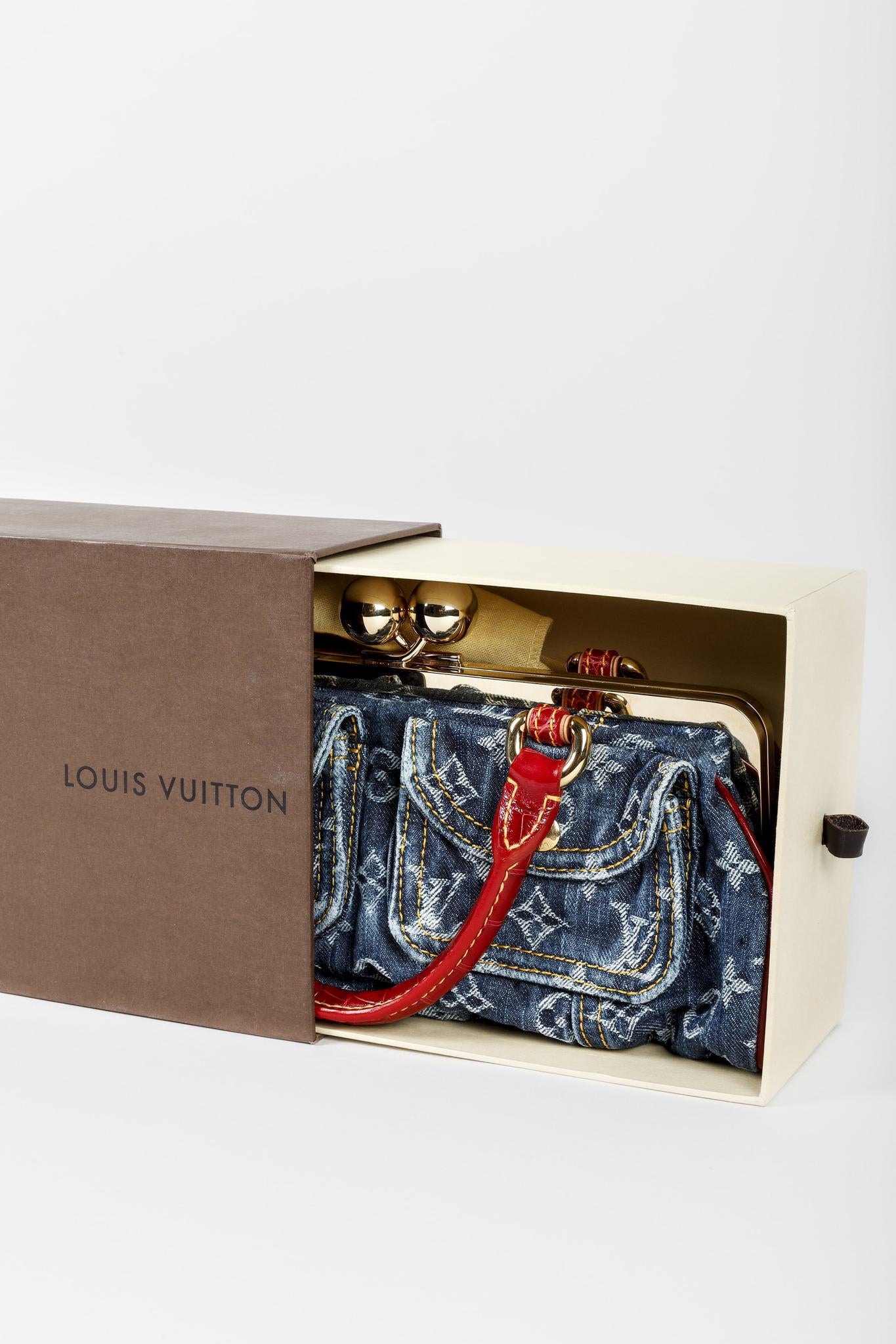 Louis Vuitton Monogram Denim Red Alligator Sac Fermoir GM