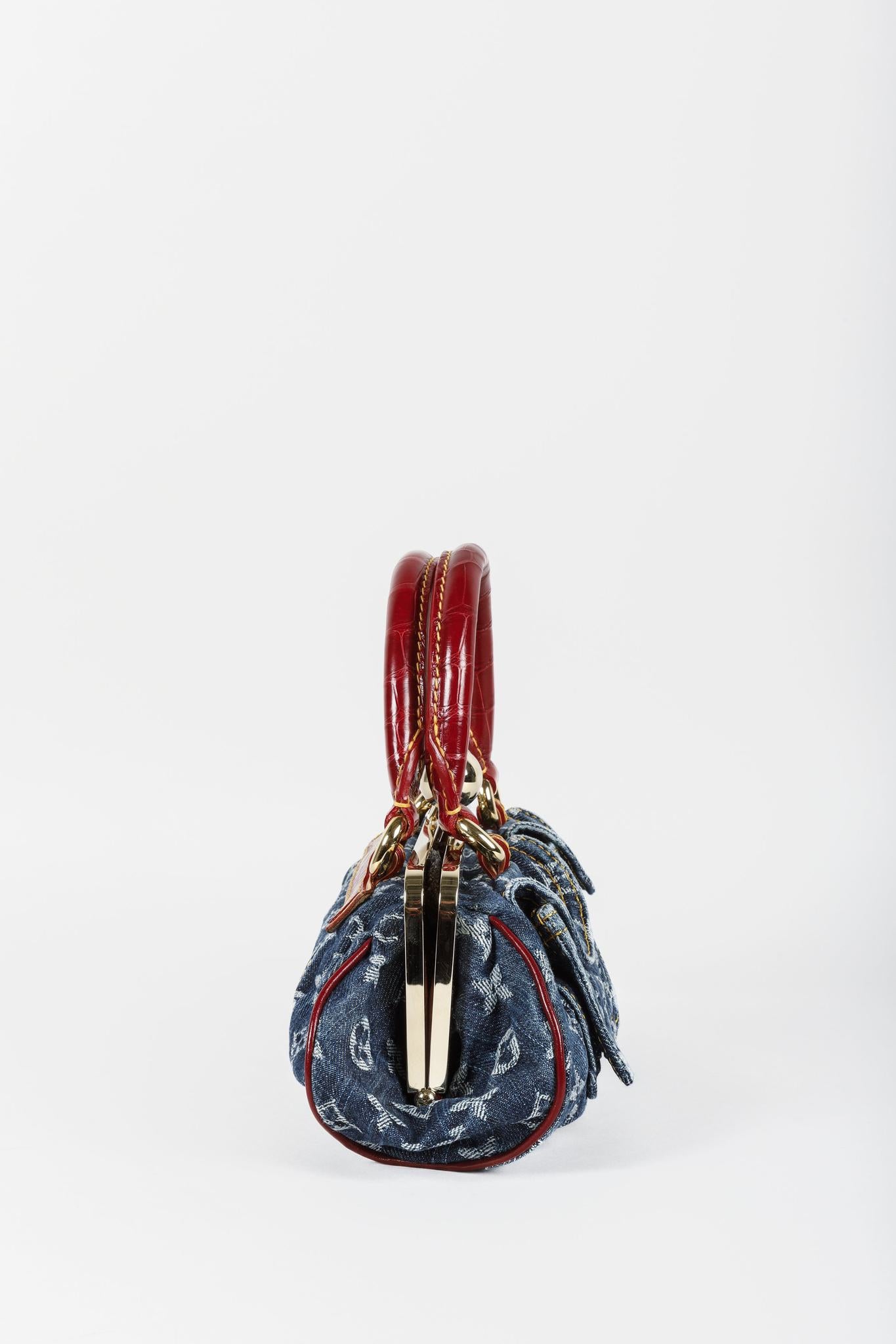 Louis Vuitton Monogram Denim Red Alligator Sac Fermoir GM
