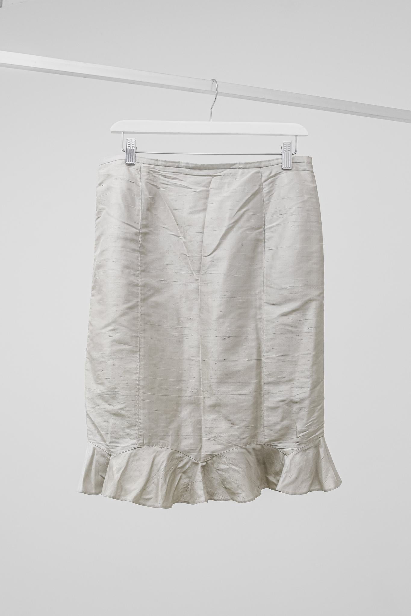 Armani Collezioni Silk Shantung Silver Skirt