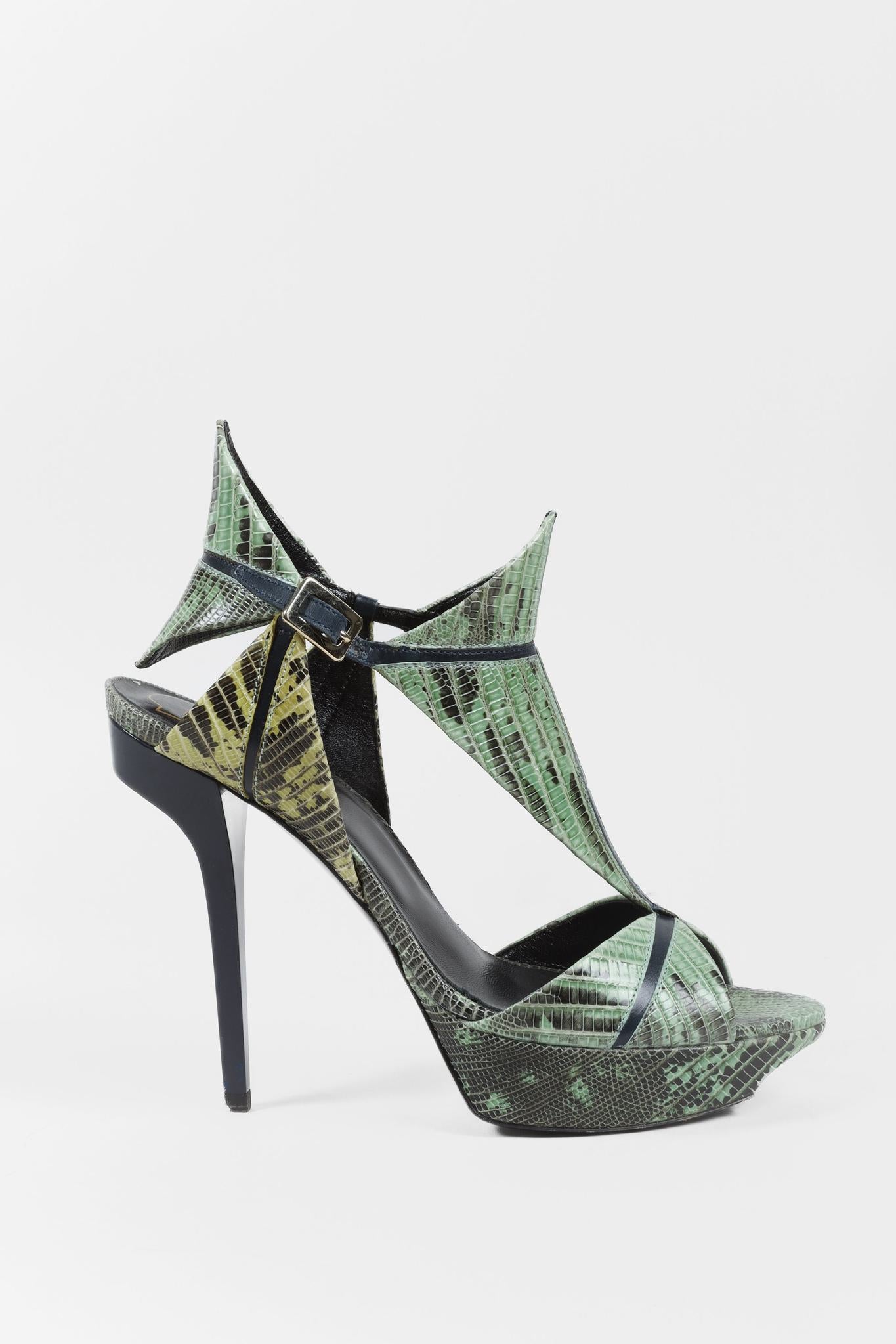 Roger Vivier Green Snake Cut Out Platform Heels