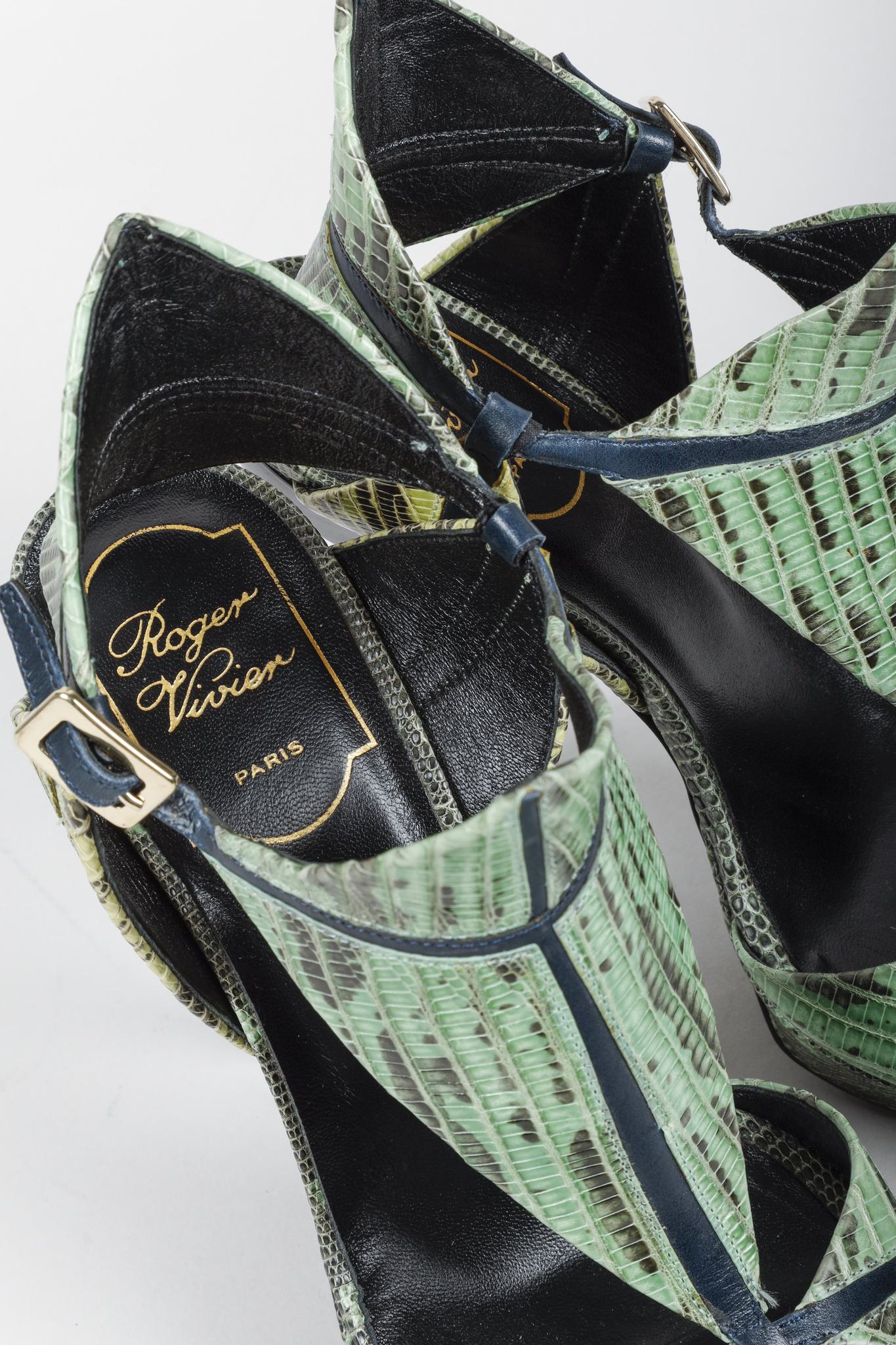 Roger Vivier Green Snake Cut Out Platform Heels