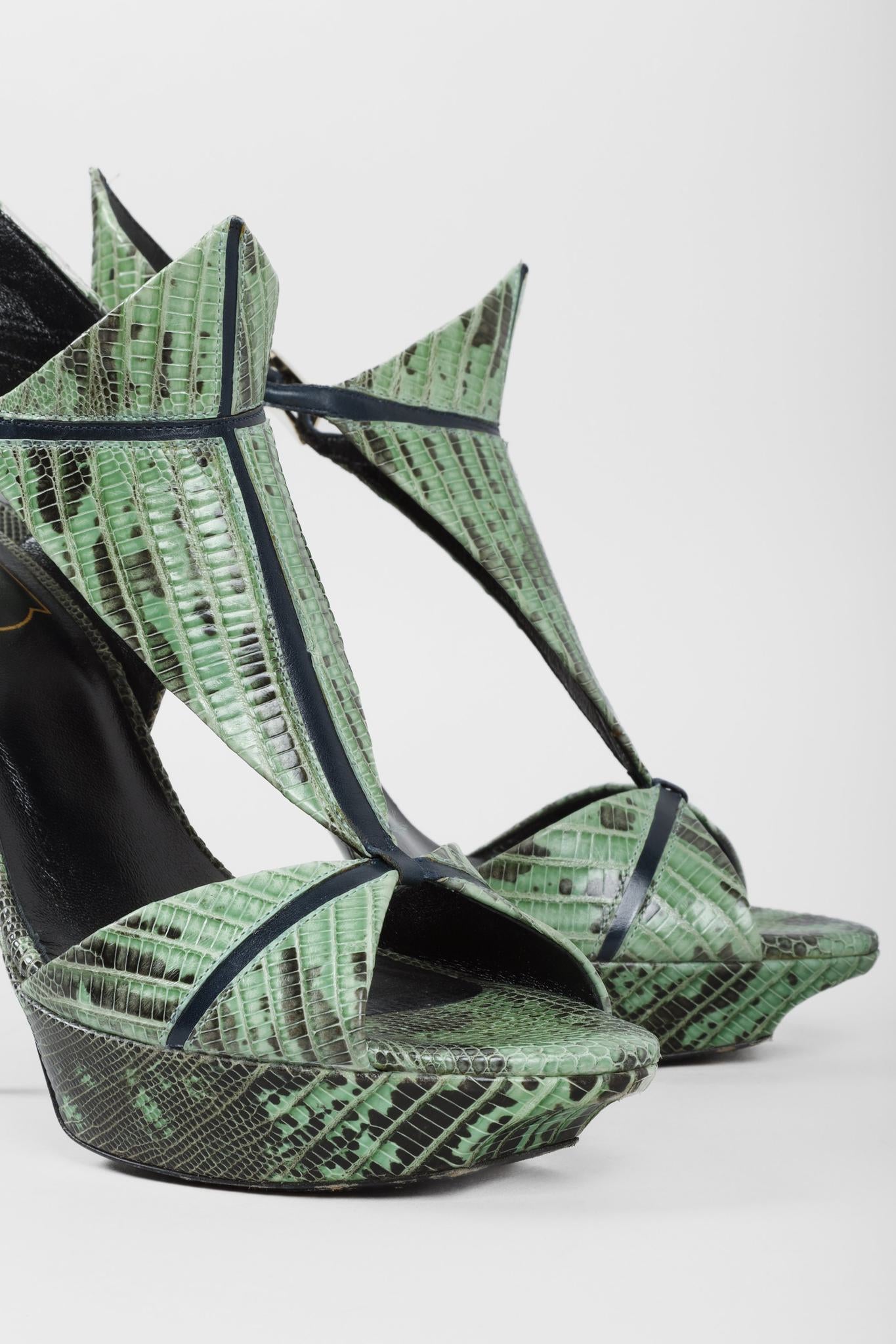 Roger Vivier Green Snake Cut Out Platform Heels