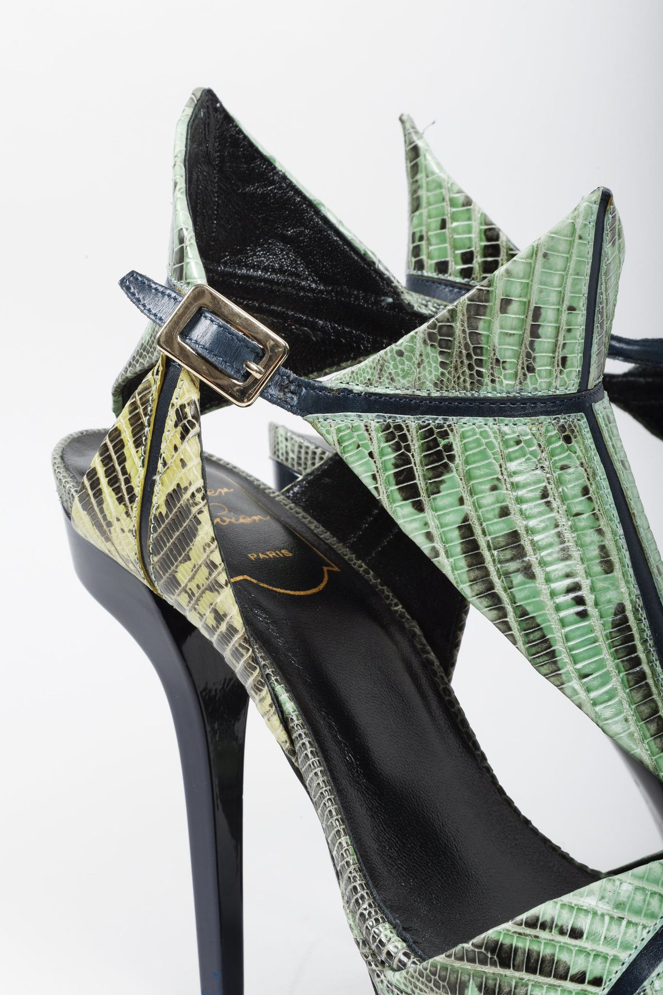 Roger Vivier Green Snake Cut Out Platform Heels