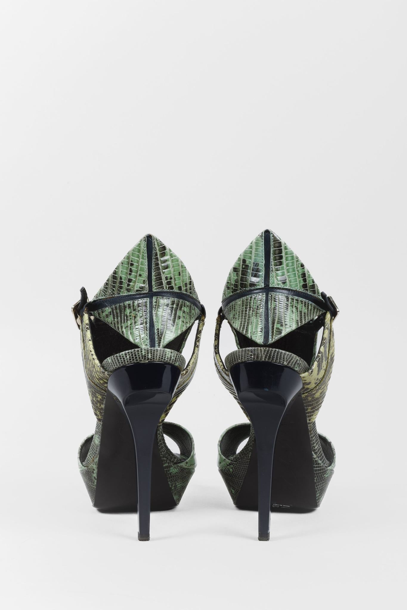 Roger Vivier Green Snake Cut Out Platform Heels