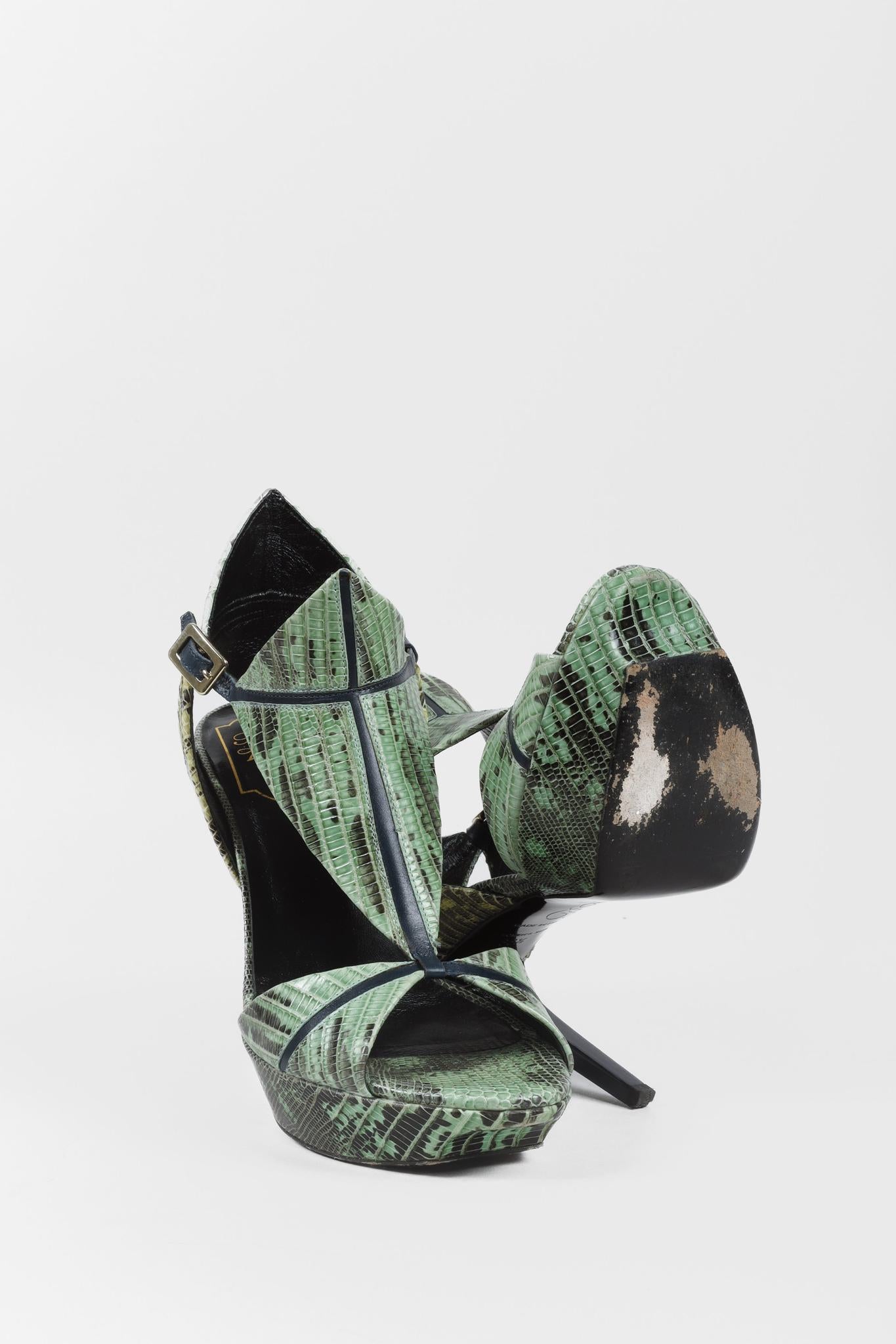 Roger Vivier Green Snake Cut Out Platform Heels