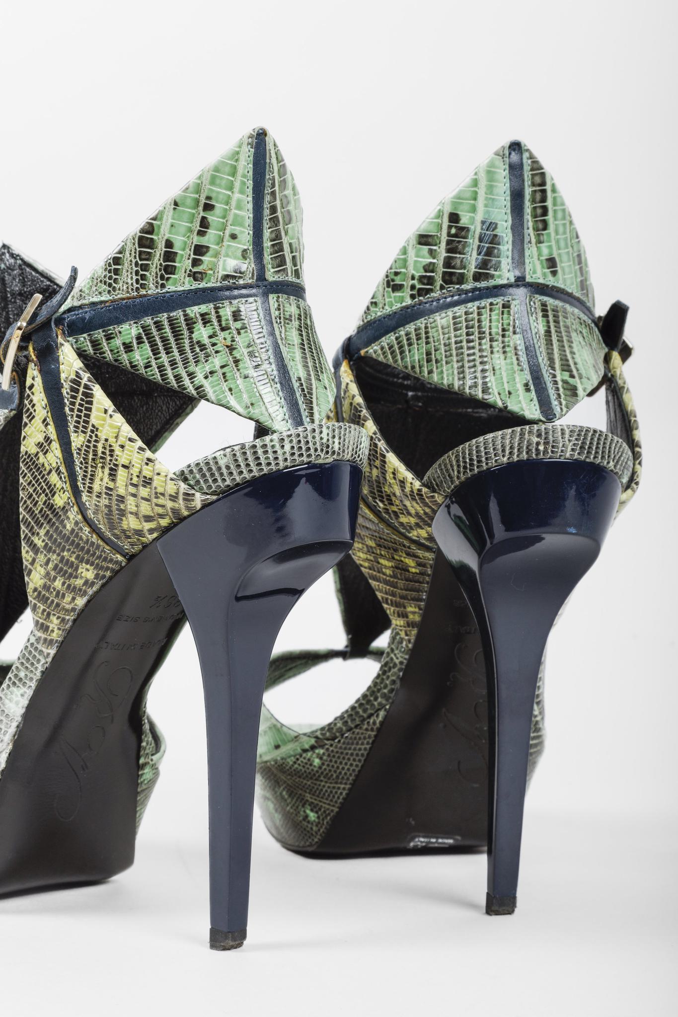 Roger Vivier Green Snake Cut Out Platform Heels