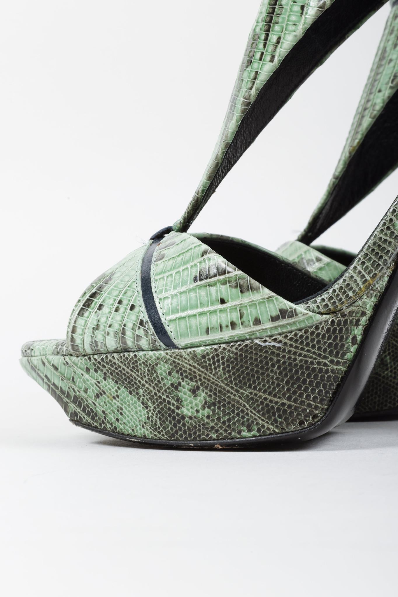 Roger Vivier Green Snake Cut Out Platform Heels