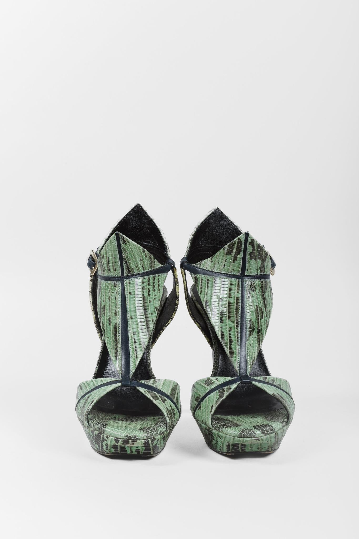 Roger Vivier Green Snake Cut Out Platform Heels