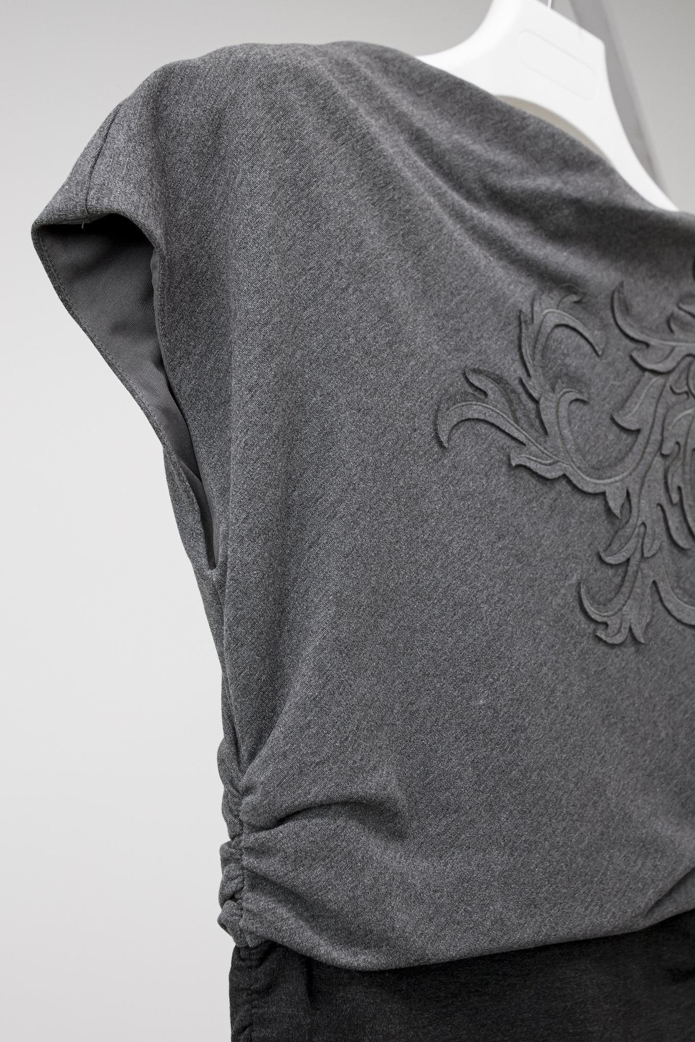 Escada Damirata Flannel Grey Jersey Filigree Appliqué Dress