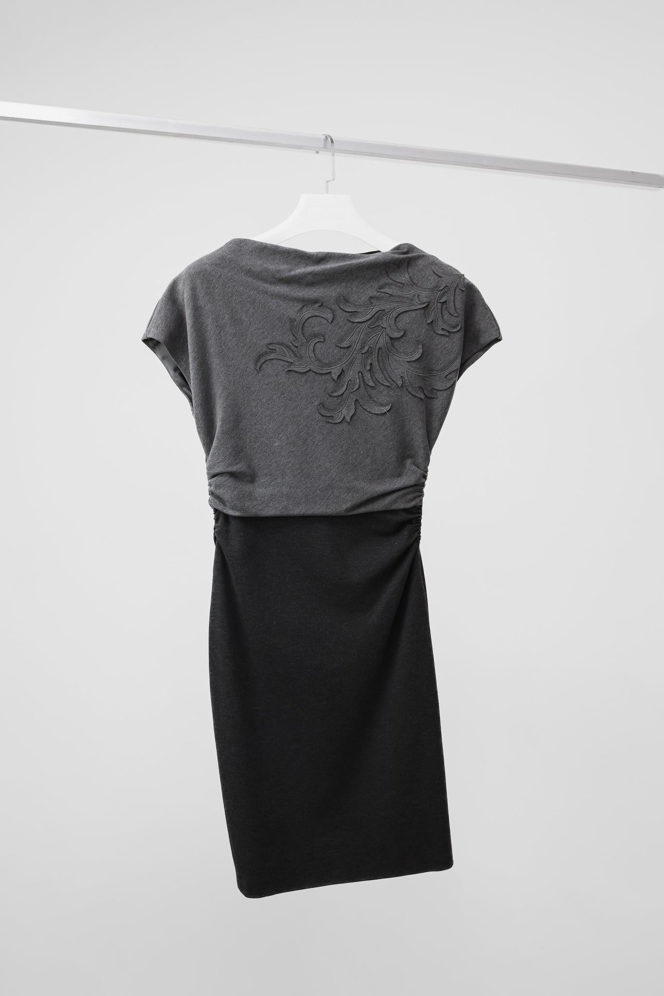 Escada Damirata Flannel Grey Jersey Filigree Appliqué Dress