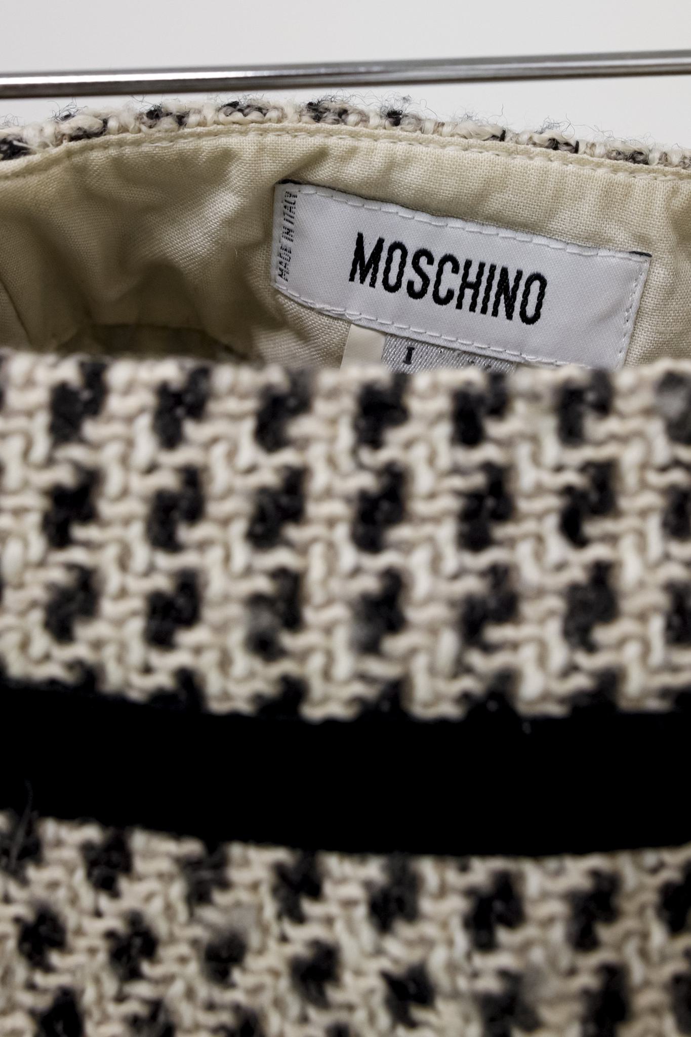 Moschino Floral Appliqué Tweed Chain Hem Skirt